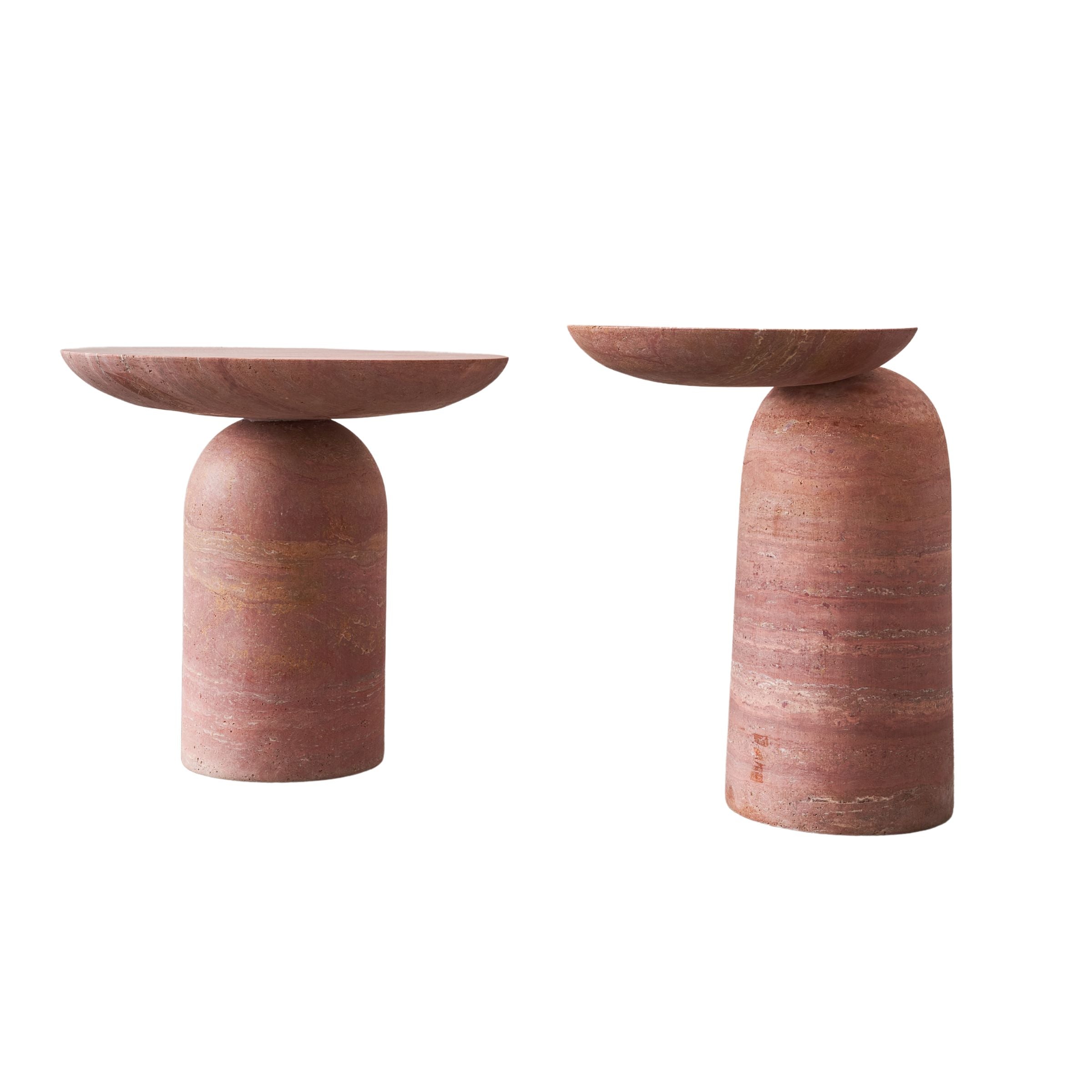 Red Travertine Side Table JA009-A -  Side Tables | طاولة جانبية من الحجر الجيري الأحمر - ebarza Furniture UAE | Shop Modern Furniture in Abu Dhabi & Dubai - مفروشات ايبازرا في الامارات | تسوق اثاث عصري وديكورات مميزة في دبي وابوظبي