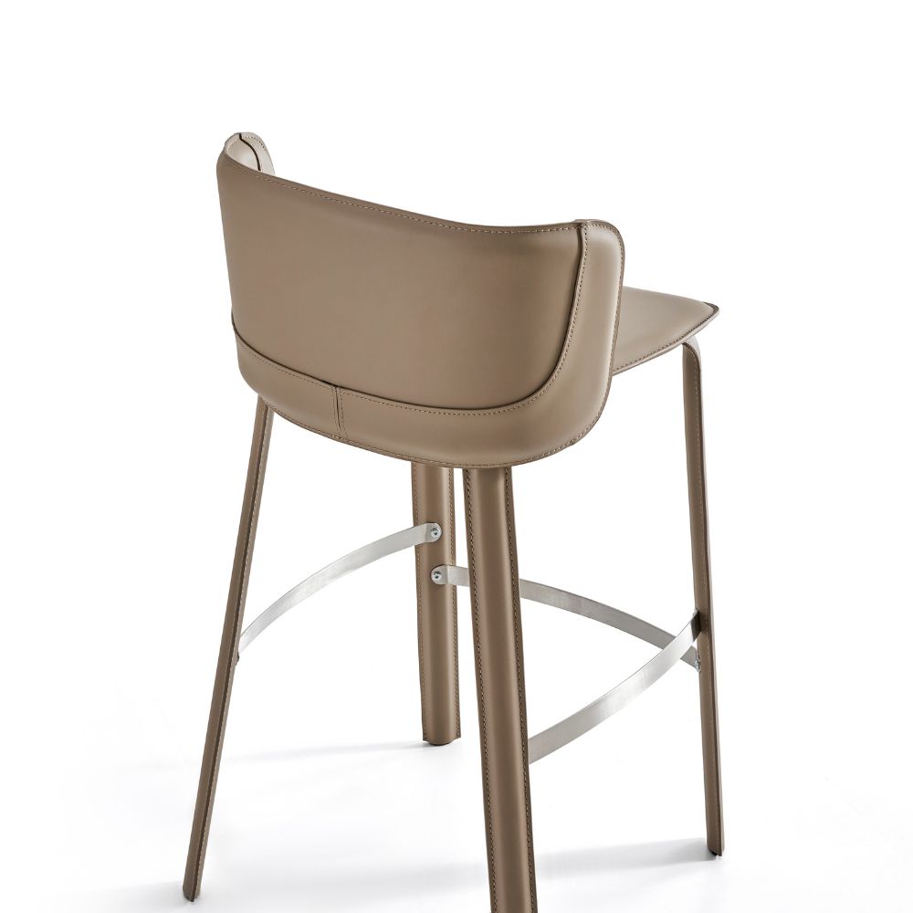 Beige Saddle Leather Bar Stool PZ-228-BAC