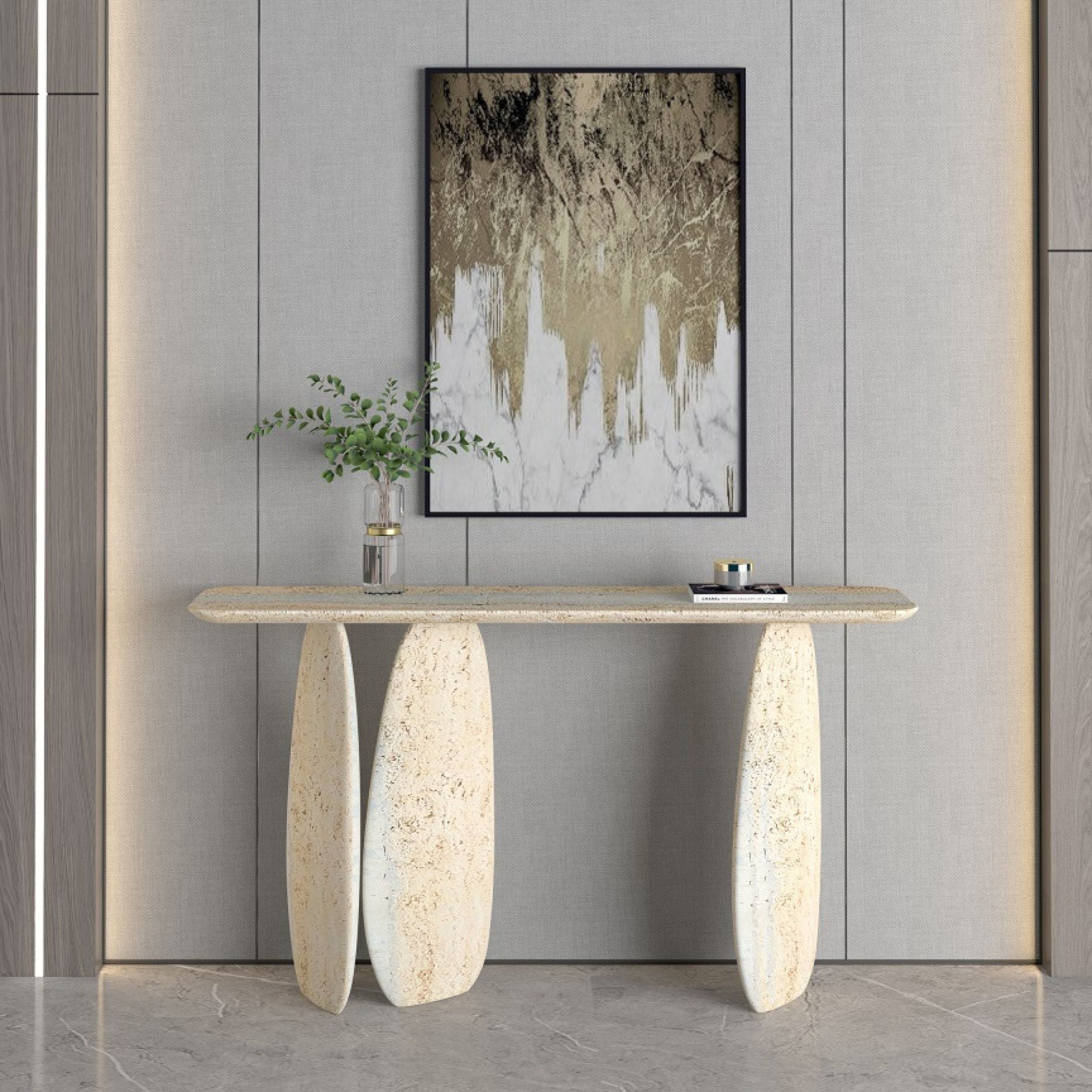 Pre-order 90 Days for Delivery - Natural Stone Console Table Silver Travertine 495DTS -  Consoles | الطلب المسبق خلال 90 يومًا للتسليم - طاولة كونسول من الحجر الطبيعي، لون فضي من الحجر الجيري - ebarza Furniture UAE | Shop Modern Furniture in Abu Dhabi & Dubai - مفروشات ايبازرا في الامارات | تسوق اثاث عصري وديكورات مميزة في دبي وابوظبي