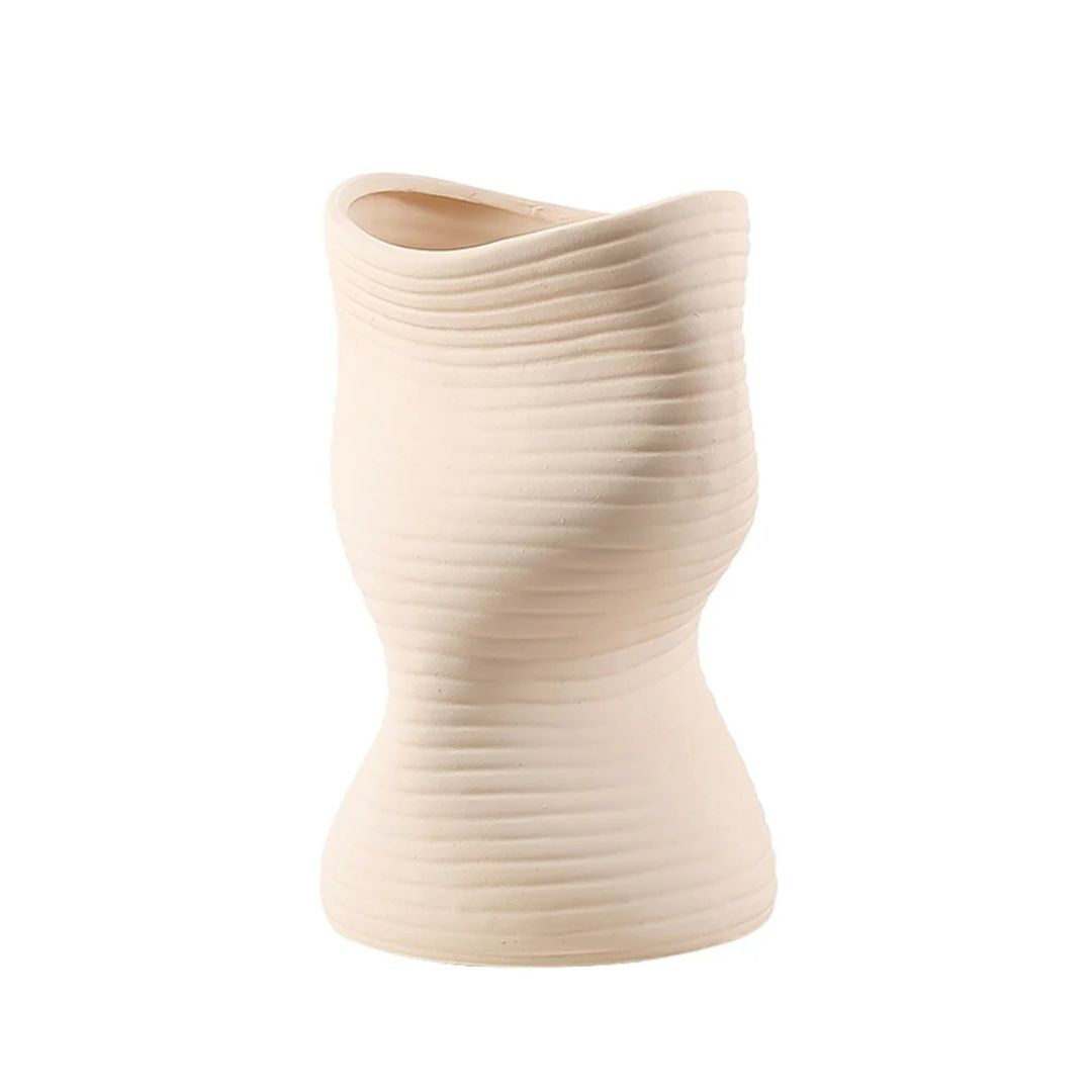 Vertical Curved Bottle - Beige FD-D22115B -  Vases - ebarza Furniture UAE | Shop Modern Furniture in Abu Dhabi & Dubai - مفروشات ايبازرا في الامارات | تسوق اثاث عصري وديكورات مميزة في دبي وابوظبي