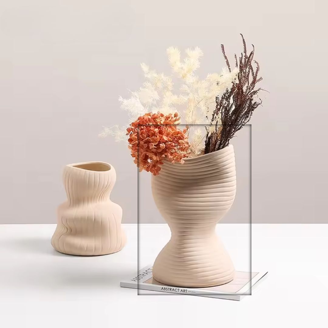 Vertical Curved Bottle - Beige FD-D22115B -  Vases - ebarza Furniture UAE | Shop Modern Furniture in Abu Dhabi & Dubai - مفروشات ايبازرا في الامارات | تسوق اثاث عصري وديكورات مميزة في دبي وابوظبي