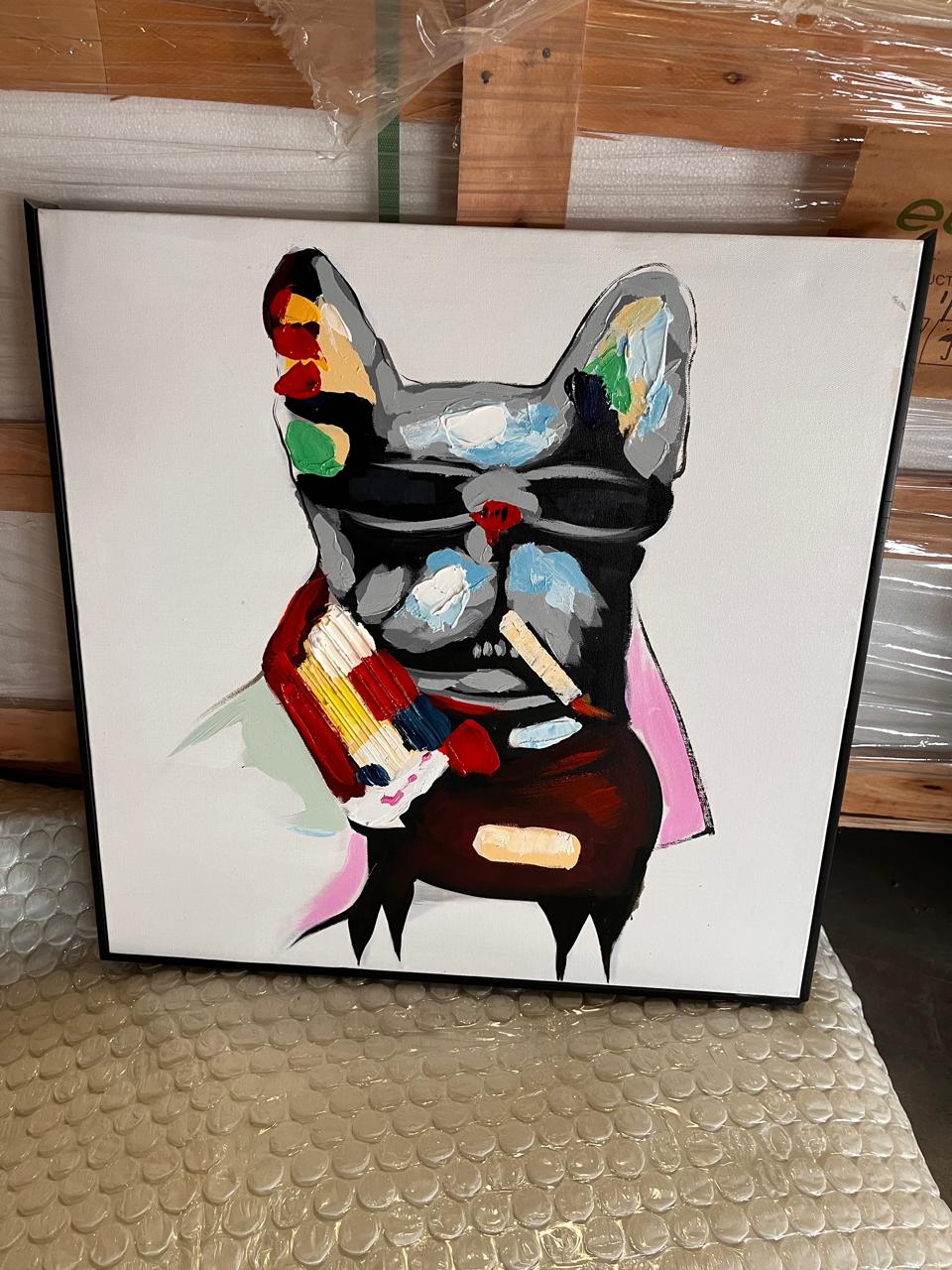 AS IS - Tough Dog Hand Painted Art Painting With Frame 65X65 Cm Pnd006S -  DISPLAY ITEM - ebarza Furniture UAE | Shop Modern Furniture in Abu Dhabi & Dubai - مفروشات ايبازرا في الامارات | تسوق اثاث عصري وديكورات مميزة في دبي وابوظبي