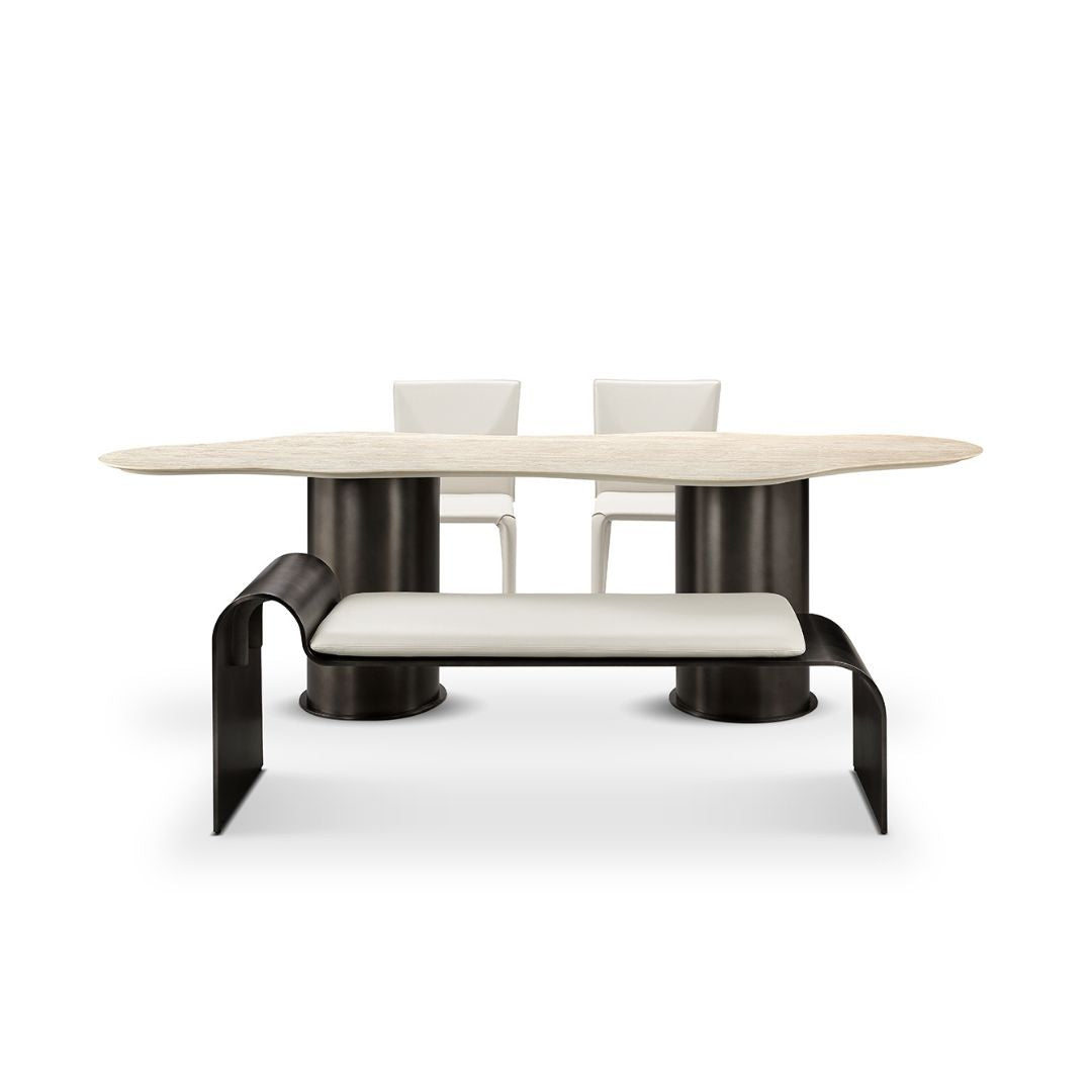 White Travertine Dining table T534 -  Dining Tables - ebarza Furniture UAE | Shop Modern Furniture in Abu Dhabi & Dubai - مفروشات ايبازرا في الامارات | تسوق اثاث عصري وديكورات مميزة في دبي وابوظبي