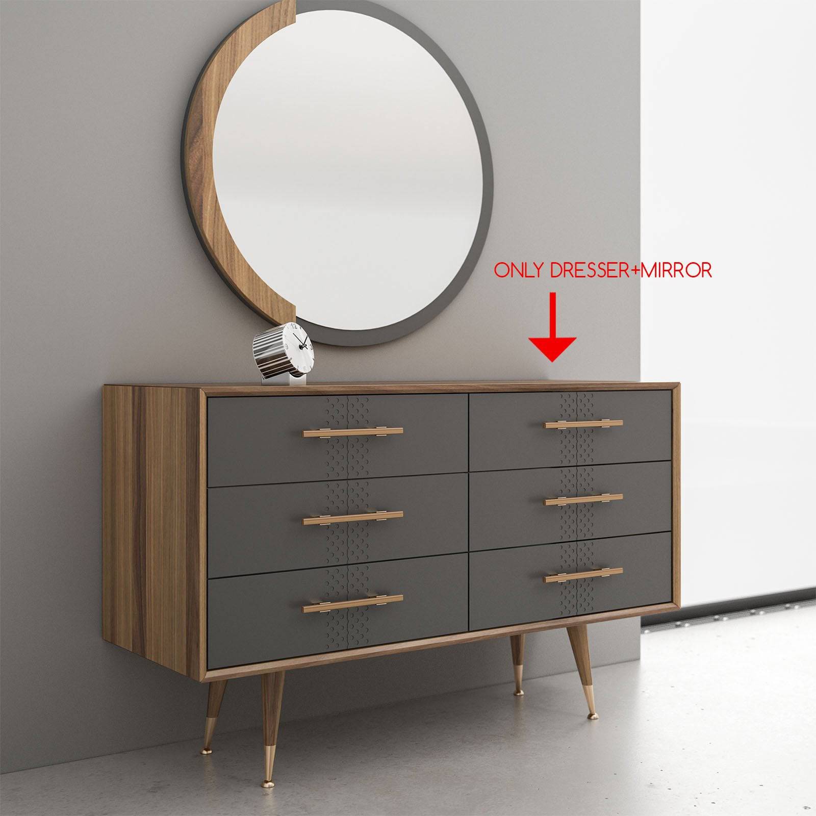 Alvin Dresser And Mirror Alvine001-Dresser -  Dressers and Mirrors | طاولة زينة مع مرآءة ألفين - ebarza Furniture UAE | Shop Modern Furniture in Abu Dhabi & Dubai - مفروشات ايبازرا في الامارات | تسوق اثاث عصري وديكورات مميزة في دبي وابوظبي