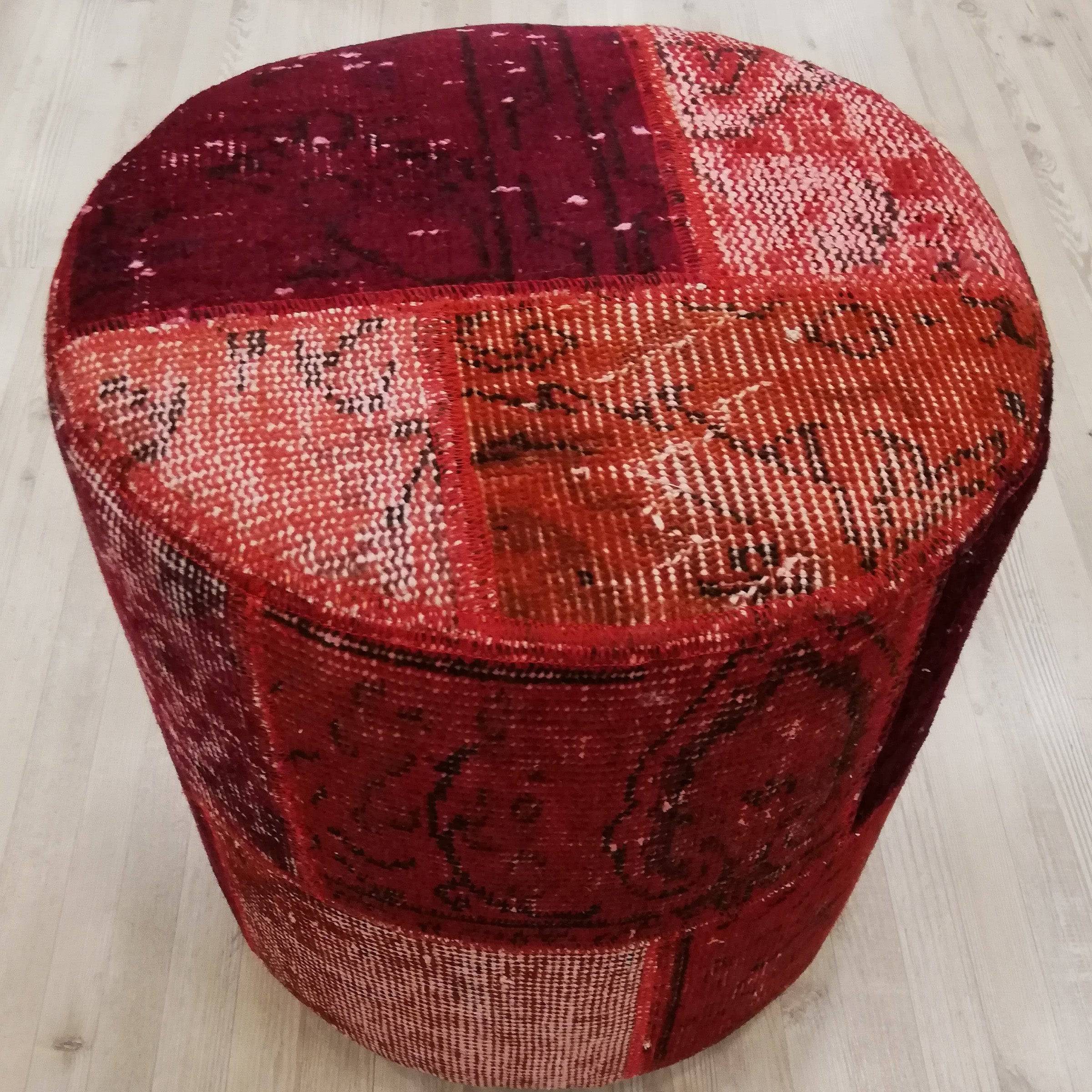 Anatolian Patchwork Style Pouf Pof-Red101 -  Poufs | البوف الأناضول بالنمط المرقع - ebarza Furniture UAE | Shop Modern Furniture in Abu Dhabi & Dubai - مفروشات ايبازرا في الامارات | تسوق اثاث عصري وديكورات مميزة في دبي وابوظبي