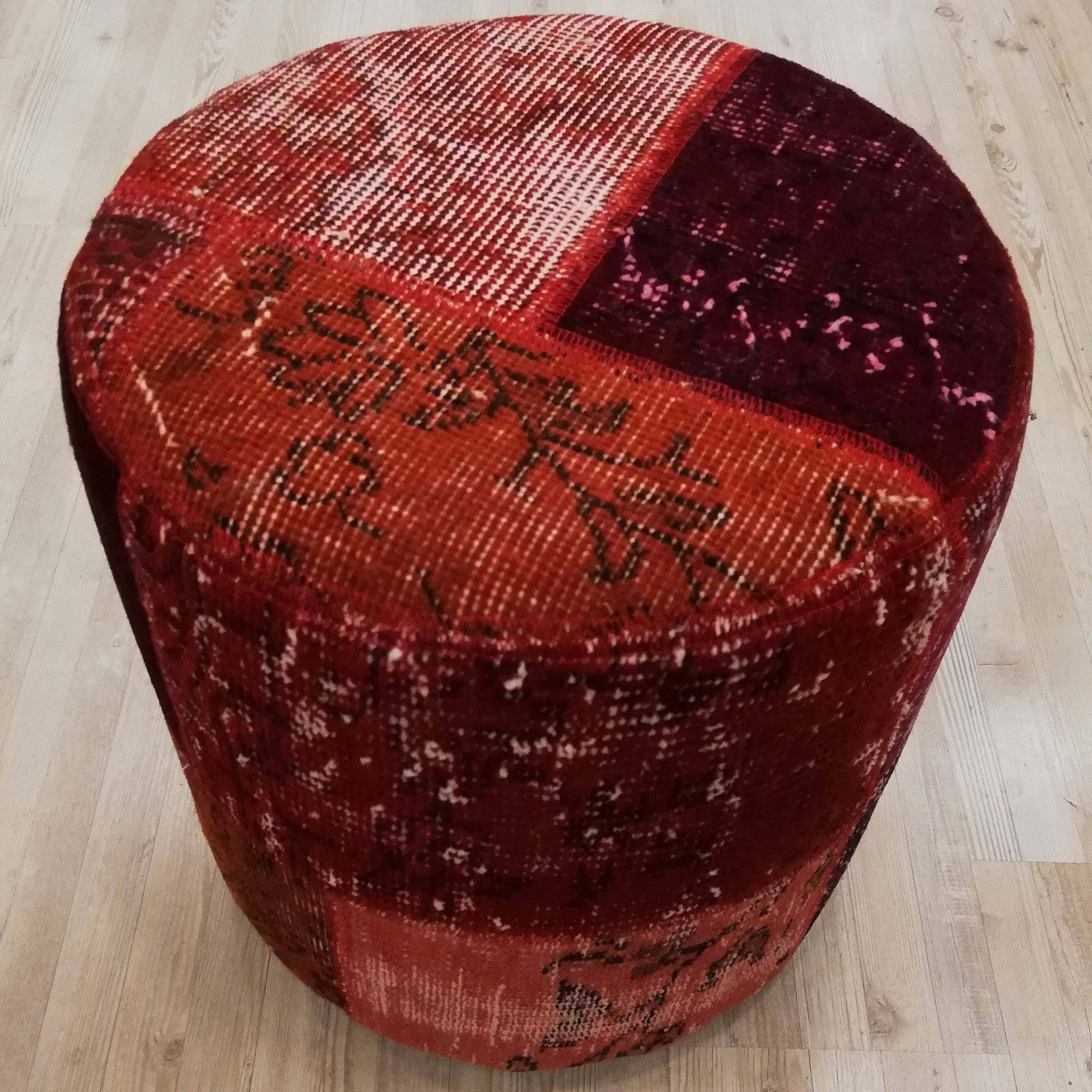 Anatolian Patchwork Style Pouf Pof-Red101 -  Poufs | البوف الأناضول بالنمط المرقع - ebarza Furniture UAE | Shop Modern Furniture in Abu Dhabi & Dubai - مفروشات ايبازرا في الامارات | تسوق اثاث عصري وديكورات مميزة في دبي وابوظبي