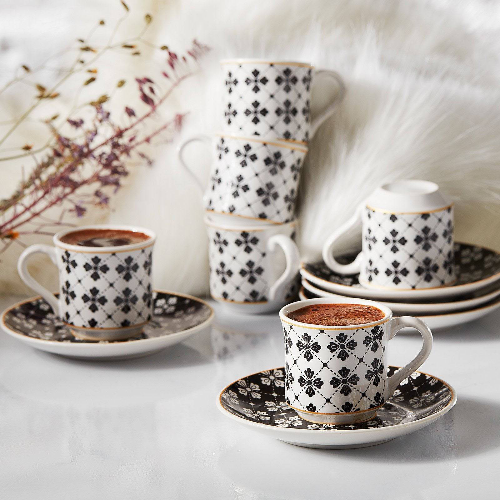 Apricot Eylem Set Of 6 Coffee Cups 153.03.06.1876 -  Coffee Sets | طقم فناجين قهوة 6 فناجين مشمش - ebarza Furniture UAE | Shop Modern Furniture in Abu Dhabi & Dubai - مفروشات ايبازرا في الامارات | تسوق اثاث عصري وديكورات مميزة في دبي وابوظبي