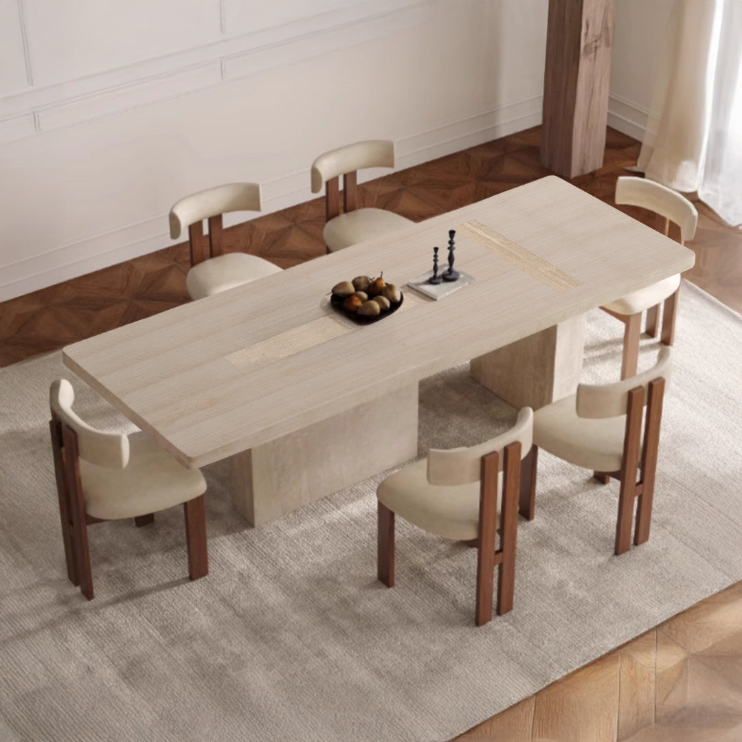Athens Dining Table With Wooden Top & Travertine Base - EB01DT -  Dining Tables - ebarza Furniture UAE | Shop Modern Furniture in Abu Dhabi & Dubai - مفروشات ايبازرا في الامارات | تسوق اثاث عصري وديكورات مميزة في دبي وابوظبي