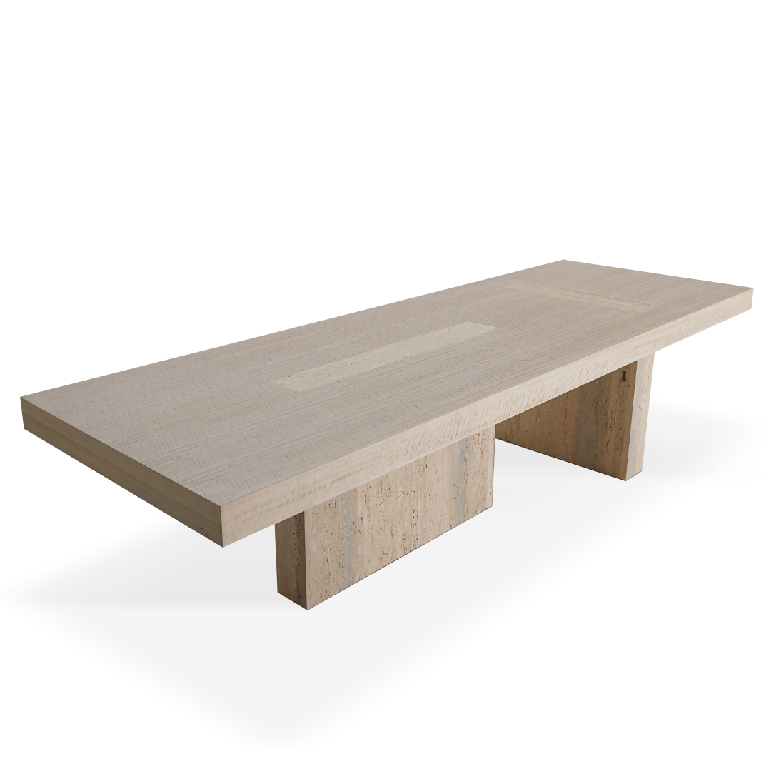 Athens Dining Table With Wooden Top & Travertine Base - EB01DT -  Dining Tables - ebarza Furniture UAE | Shop Modern Furniture in Abu Dhabi & Dubai - مفروشات ايبازرا في الامارات | تسوق اثاث عصري وديكورات مميزة في دبي وابوظبي