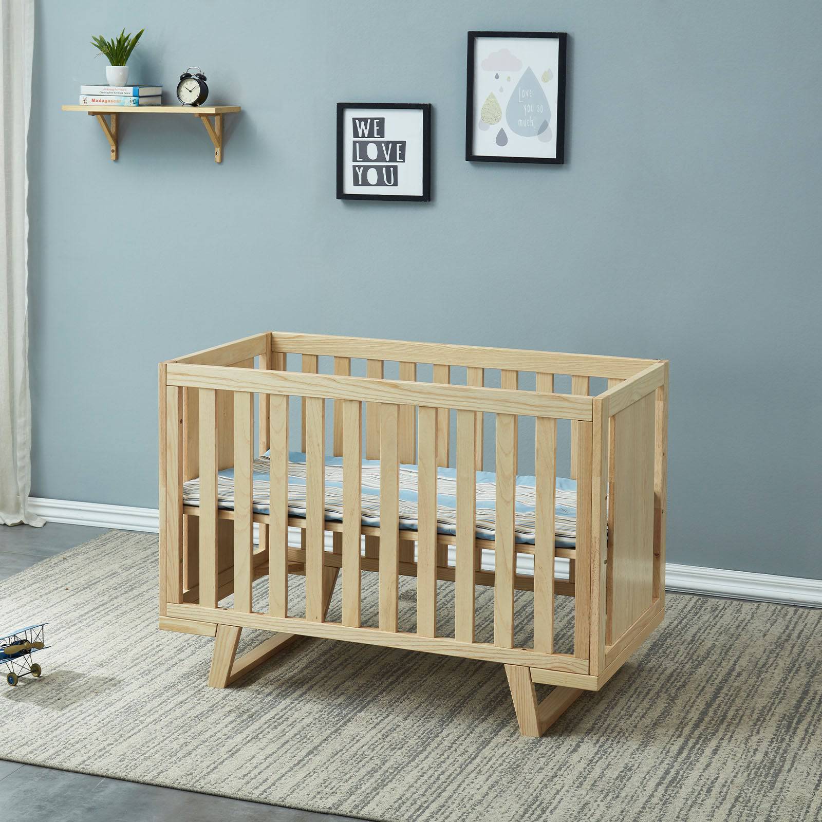 Baby/Toddler Bed With 3 Levels Solid Wood Bed Et-Y002 -  Cribs | سرير رضيع / طفل بسرير 3 مستويات من الخشب الصلب - ebarza Furniture UAE | Shop Modern Furniture in Abu Dhabi & Dubai - مفروشات ايبازرا في الامارات | تسوق اثاث عصري وديكورات مميزة في دبي وابوظبي