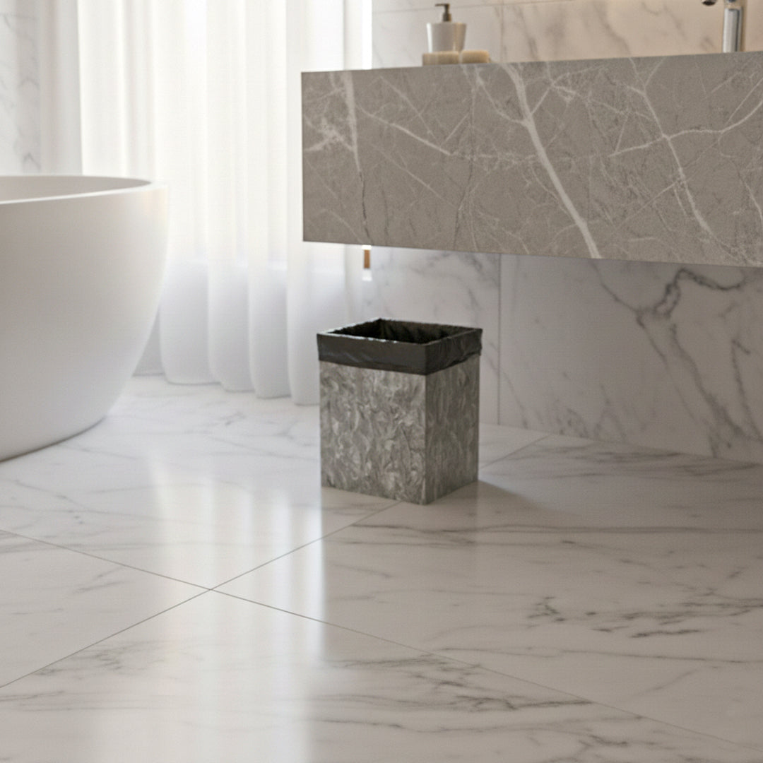 Bawang Flower Marble Garbage Bin SBK892-8 -  Bathroom Accessories - ebarza Furniture UAE | Shop Modern Furniture in Abu Dhabi & Dubai - مفروشات ايبازرا في الامارات | تسوق اثاث عصري وديكورات مميزة في دبي وابوظبي