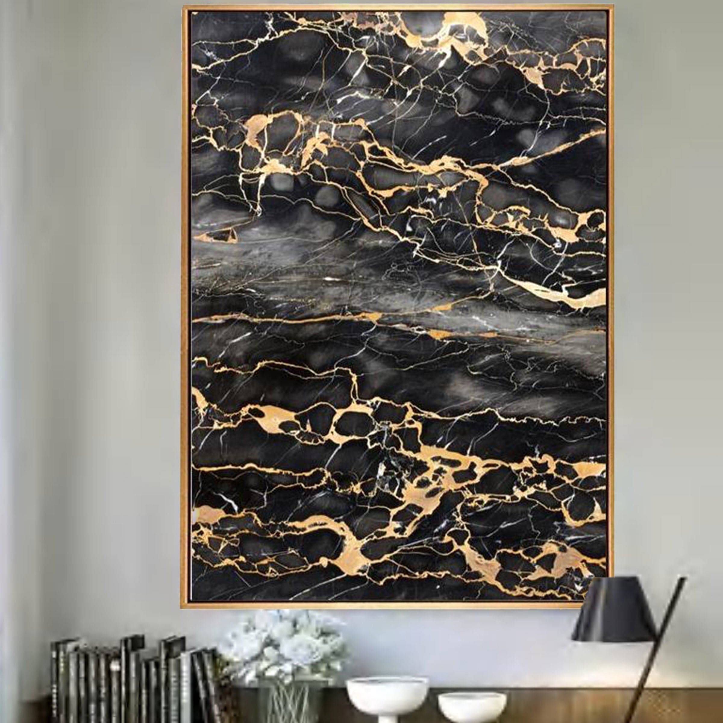 Black And Gold Marble Pattern Painting Wall Art Fl-H237A -  Paintings | لوحة جدارية بعنوان نمط الرخام الأسود والذهبي - ebarza Furniture UAE | Shop Modern Furniture in Abu Dhabi & Dubai - مفروشات ايبازرا في الامارات | تسوق اثاث عصري وديكورات مميزة في دبي وابوظبي