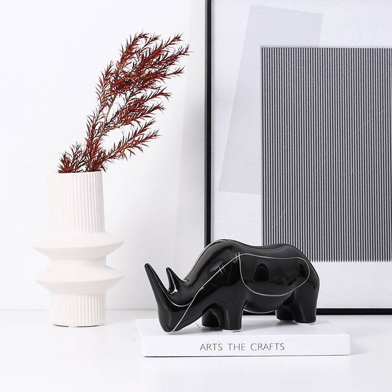 Black Hand Painted Rhino Ornament-A Fa-D21084A -  Home Decor Figurines | ديكور وحيد القرن مرسومة باليد باللون الأسود - ebarza Furniture UAE | Shop Modern Furniture in Abu Dhabi & Dubai - مفروشات ايبازرا في الامارات | تسوق اثاث عصري وديكورات مميزة في دبي وابوظبي