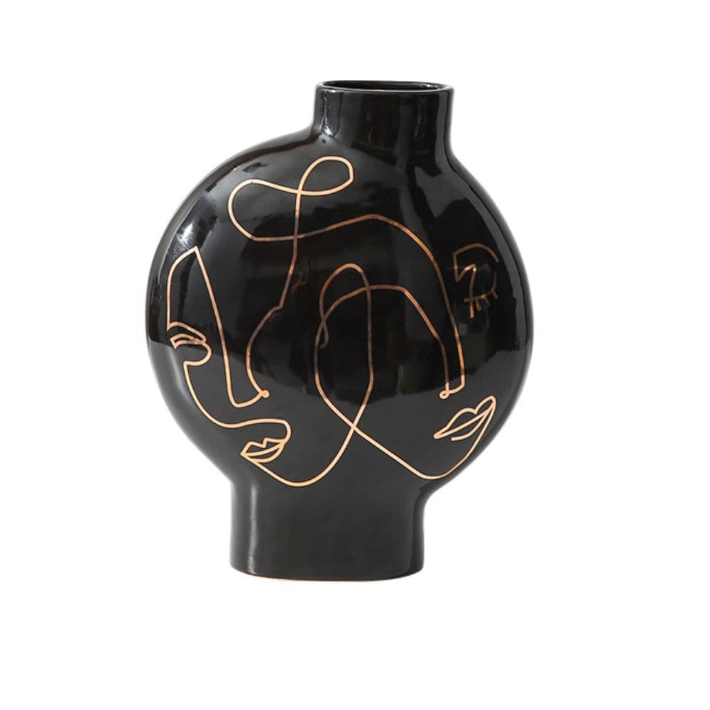 Black Hand Painted Vase-A Fa-D21103A -  Vases | مزهرية سوداء مرسومة باليد- A - ebarza Furniture UAE | Shop Modern Furniture in Abu Dhabi & Dubai - مفروشات ايبازرا في الامارات | تسوق اثاث عصري وديكورات مميزة في دبي وابوظبي