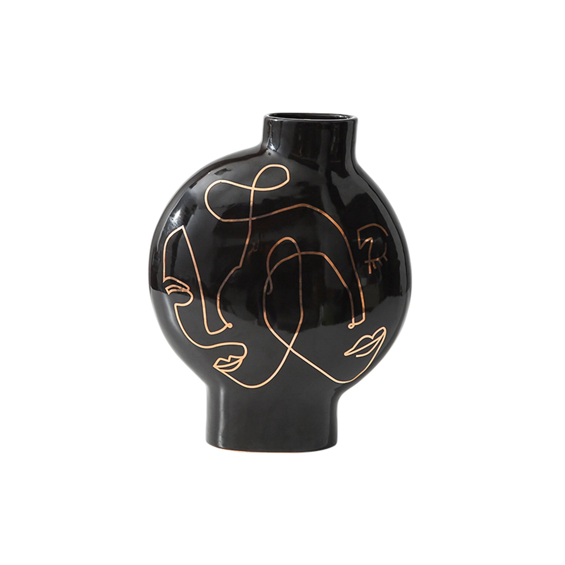 Black Hand Painted Vase-B Fa-D21103B -  Vases | مزهرية سوداء مرسومة باليد - ebarza Furniture UAE | Shop Modern Furniture in Abu Dhabi & Dubai - مفروشات ايبازرا في الامارات | تسوق اثاث عصري وديكورات مميزة في دبي وابوظبي