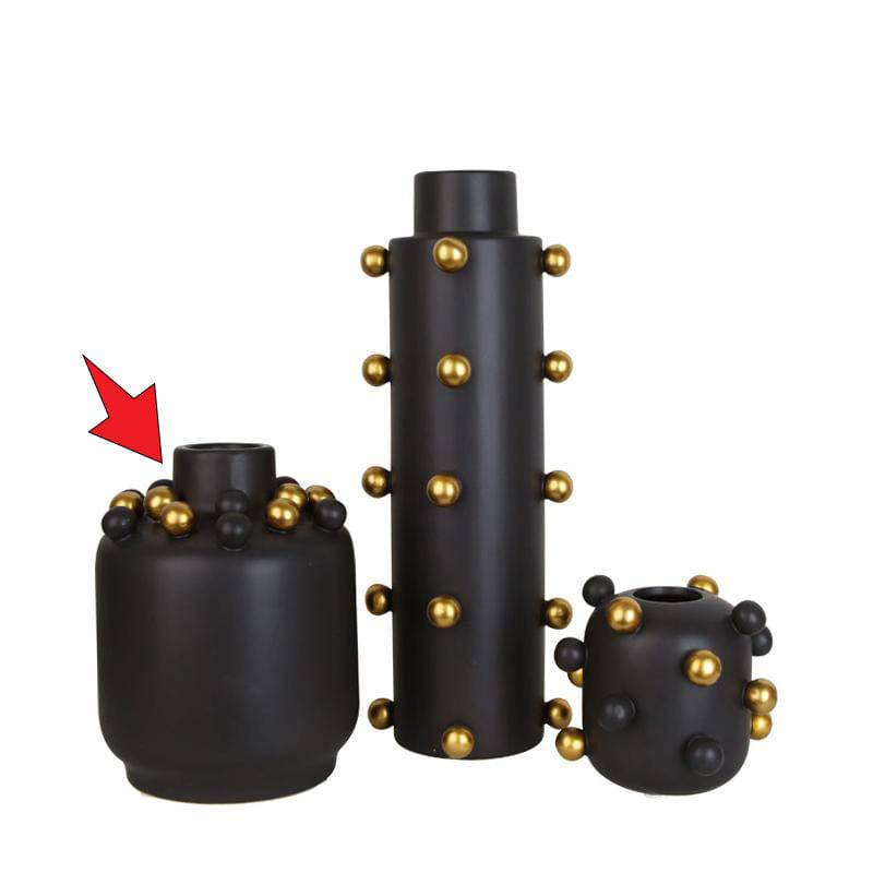 Black + Little Golden Balls Vase B Fa-D1910B -  Vases | مزهرية سوداء + كرات ذهبية صغيرة - ebarza Furniture UAE | Shop Modern Furniture in Abu Dhabi & Dubai - مفروشات ايبازرا في الامارات | تسوق اثاث عصري وديكورات مميزة في دبي وابوظبي