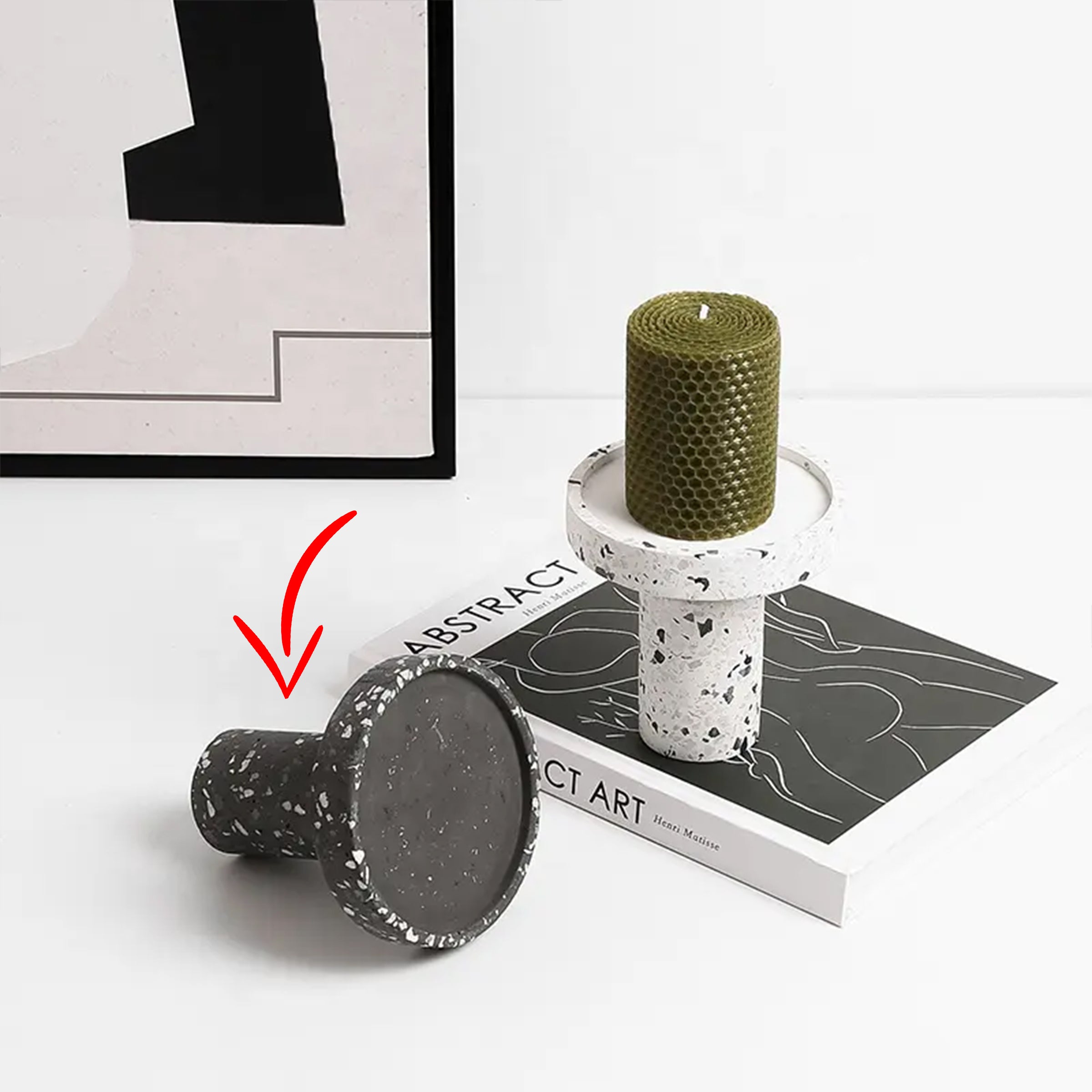 Black Terrazzo Candleholder FB-T2218B -  Candle Holders - ebarza Furniture UAE | Shop Modern Furniture in Abu Dhabi & Dubai - مفروشات ايبازرا في الامارات | تسوق اثاث عصري وديكورات مميزة في دبي وابوظبي