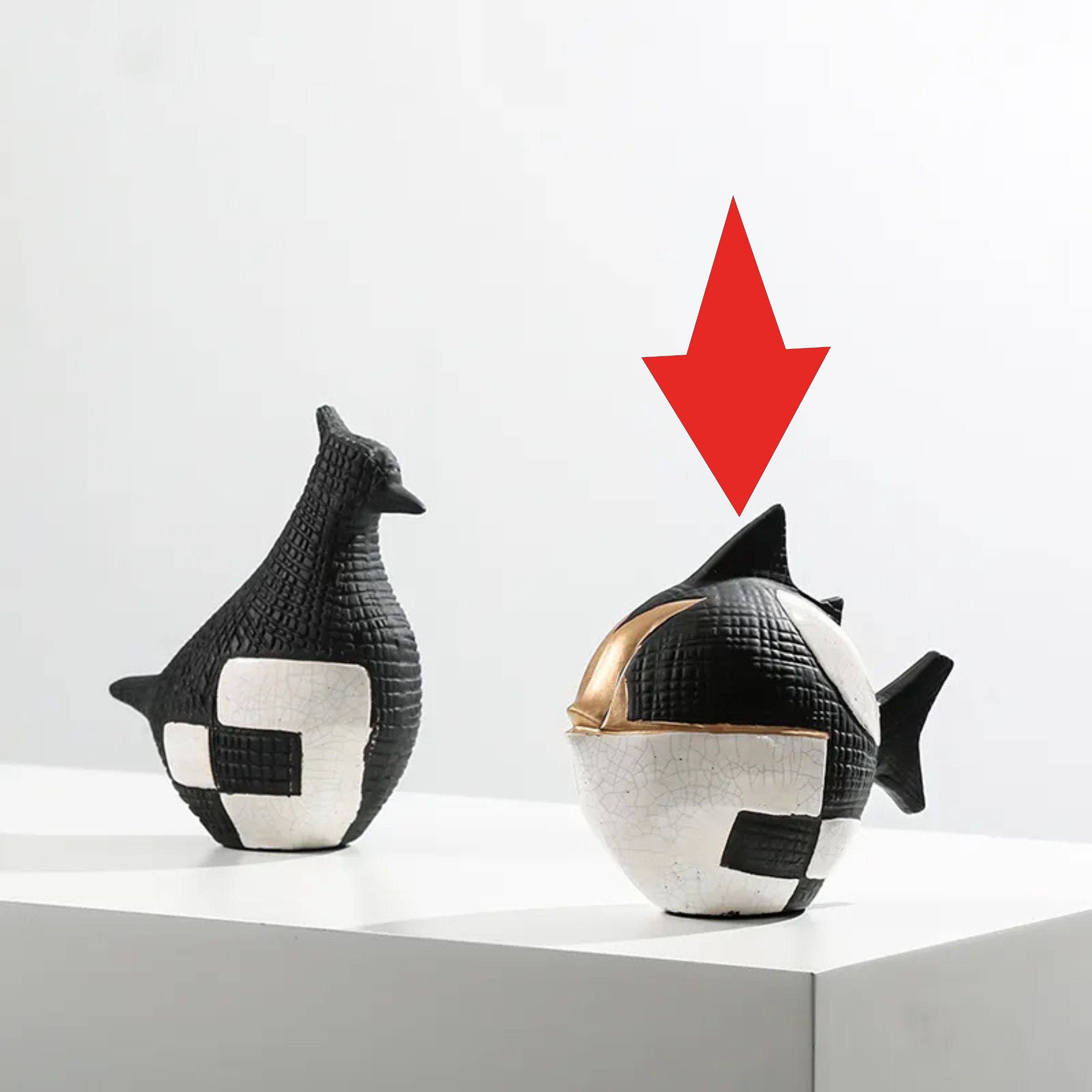 Black, White & Gold Ceramic Puffer Fish Fa-D22025 -  Home Decor Figurines | السمكة البخاخ السيراميك الأسود والأبيض والذهبي - ebarza Furniture UAE | Shop Modern Furniture in Abu Dhabi & Dubai - مفروشات ايبازرا في الامارات | تسوق اثاث عصري وديكورات مميزة في دبي وابوظبي