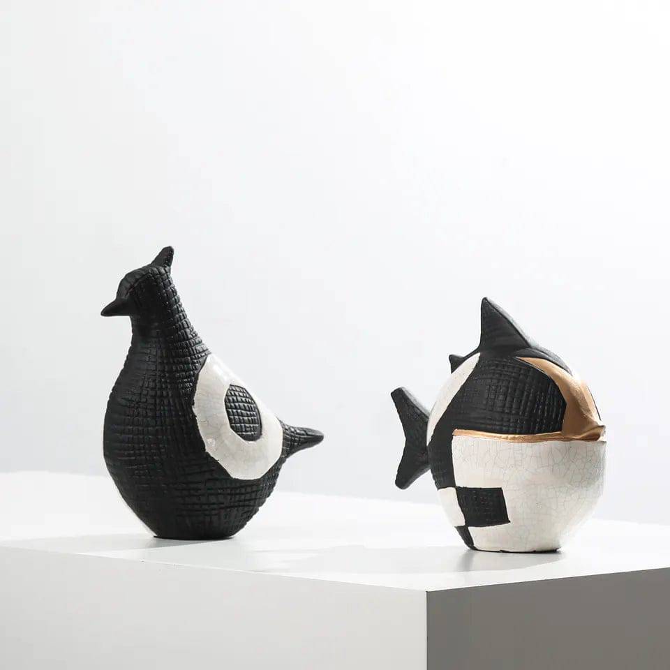 Black, White & Gold Ceramic Puffer Fish Fa-D22025 -  Home Decor Figurines | السمكة البخاخ السيراميك الأسود والأبيض والذهبي - ebarza Furniture UAE | Shop Modern Furniture in Abu Dhabi & Dubai - مفروشات ايبازرا في الامارات | تسوق اثاث عصري وديكورات مميزة في دبي وابوظبي