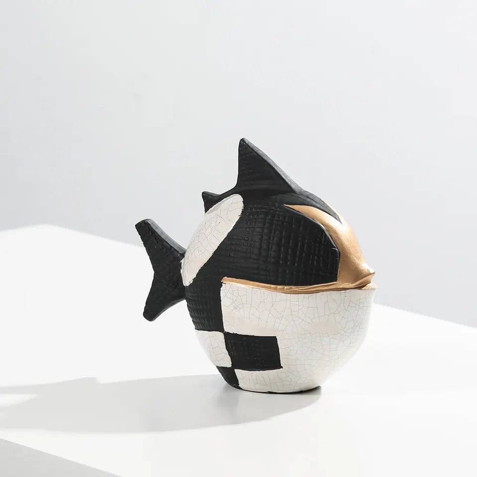 Black, White & Gold Ceramic Puffer Fish Fa-D22025 -  Home Decor Figurines | السمكة البخاخ السيراميك الأسود والأبيض والذهبي - ebarza Furniture UAE | Shop Modern Furniture in Abu Dhabi & Dubai - مفروشات ايبازرا في الامارات | تسوق اثاث عصري وديكورات مميزة في دبي وابوظبي