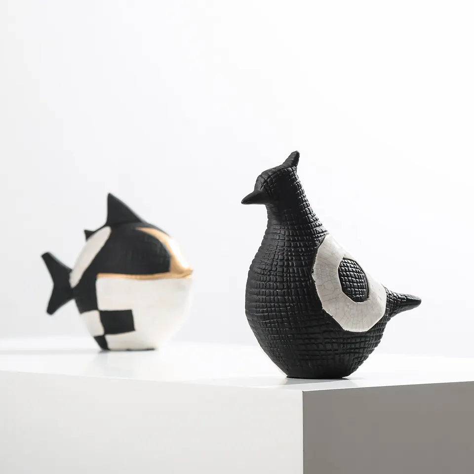 Black, White & Gold Ceramic Puffer Fish Fa-D22025 -  Home Decor Figurines | السمكة البخاخ السيراميك الأسود والأبيض والذهبي - ebarza Furniture UAE | Shop Modern Furniture in Abu Dhabi & Dubai - مفروشات ايبازرا في الامارات | تسوق اثاث عصري وديكورات مميزة في دبي وابوظبي