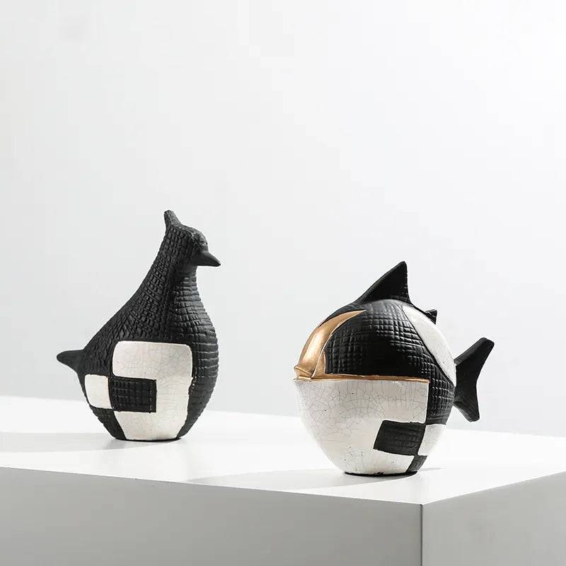 Black, White & Gold Ceramic Puffer Fish Fa-D22025 -  Home Decor Figurines | السمكة البخاخ السيراميك الأسود والأبيض والذهبي - ebarza Furniture UAE | Shop Modern Furniture in Abu Dhabi & Dubai - مفروشات ايبازرا في الامارات | تسوق اثاث عصري وديكورات مميزة في دبي وابوظبي