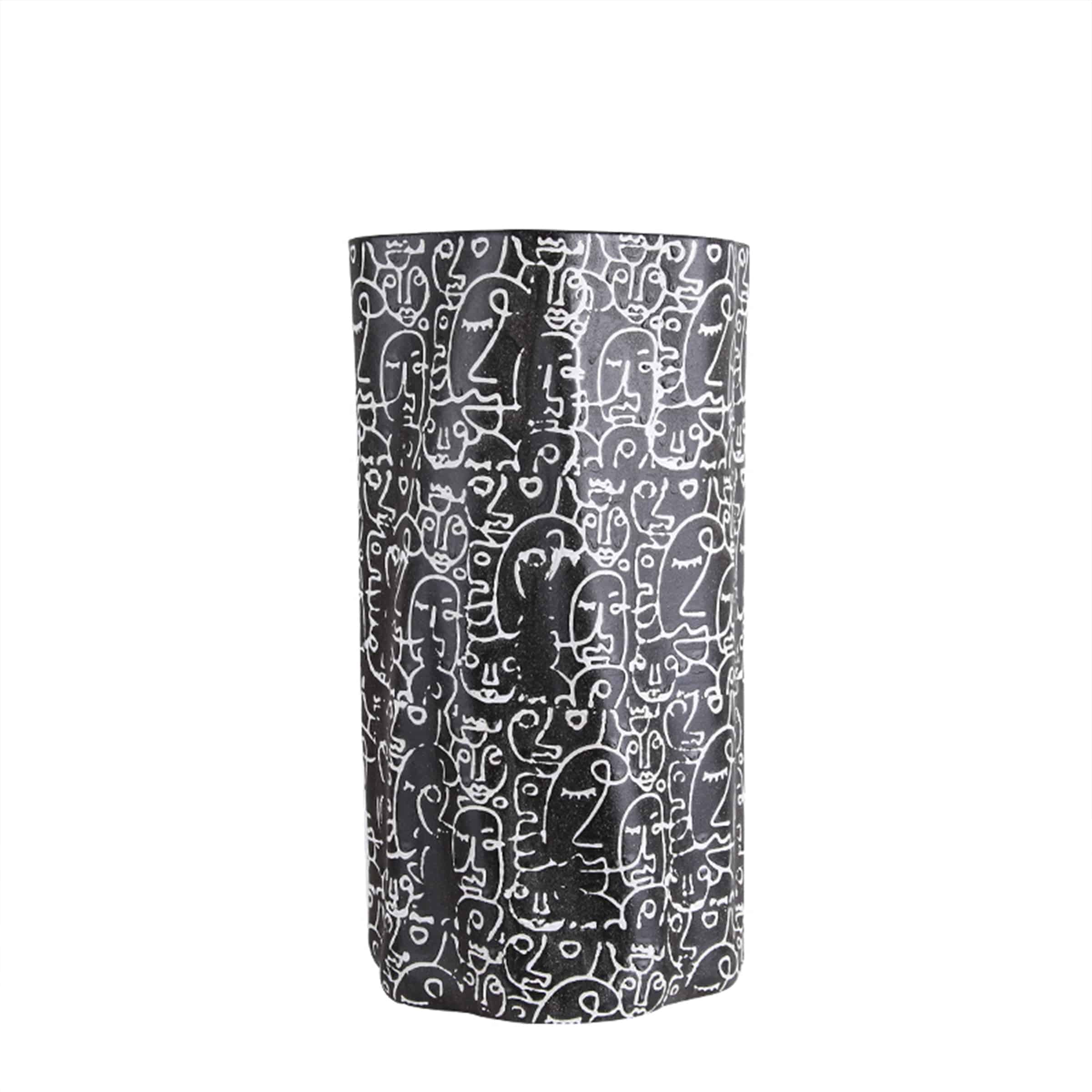 Black & White Hand-Drawn Ceramic Vase-A  Fa-D21051A -  Vases | مزهرية سيراميك مرسومة باليد بالأبيض والأسود - ebarza Furniture UAE | Shop Modern Furniture in Abu Dhabi & Dubai - مفروشات ايبازرا في الامارات | تسوق اثاث عصري وديكورات مميزة في دبي وابوظبي