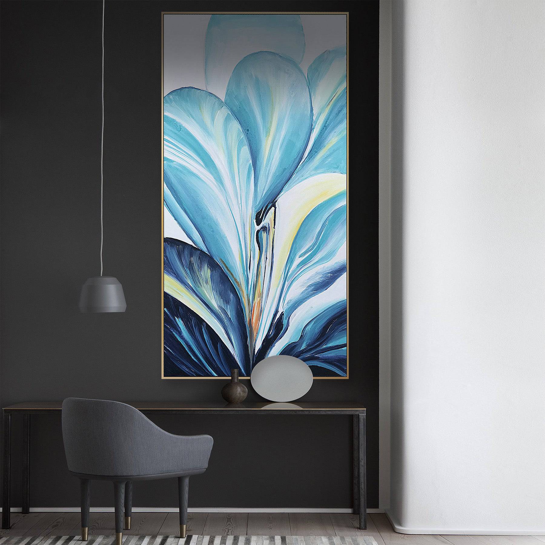 Blue Flower Hand Painted Art Painting With 160X80 Cm Frame Soaap0008 -  Paintings | 160X80 لوحة فنية مرسومة باليد بإطار سم - ebarza Furniture UAE | Shop Modern Furniture in Abu Dhabi & Dubai - مفروشات ايبازرا في الامارات | تسوق اثاث عصري وديكورات مميزة في دبي وابوظبي