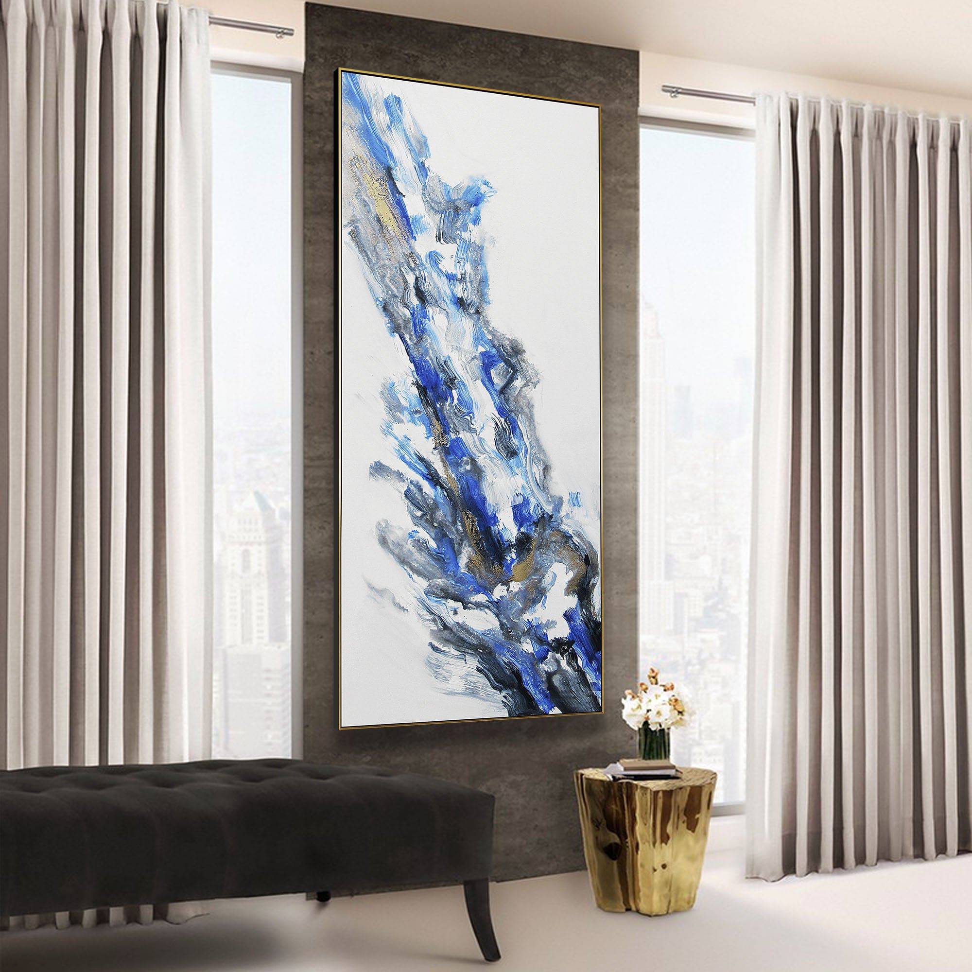 Blue Ray Hand Painted Art Painting With Frame 160X80 Cm SOAP0073 -  Paintings - ebarza Furniture UAE | Shop Modern Furniture in Abu Dhabi & Dubai - مفروشات ايبازرا في الامارات | تسوق اثاث عصري وديكورات مميزة في دبي وابوظبي