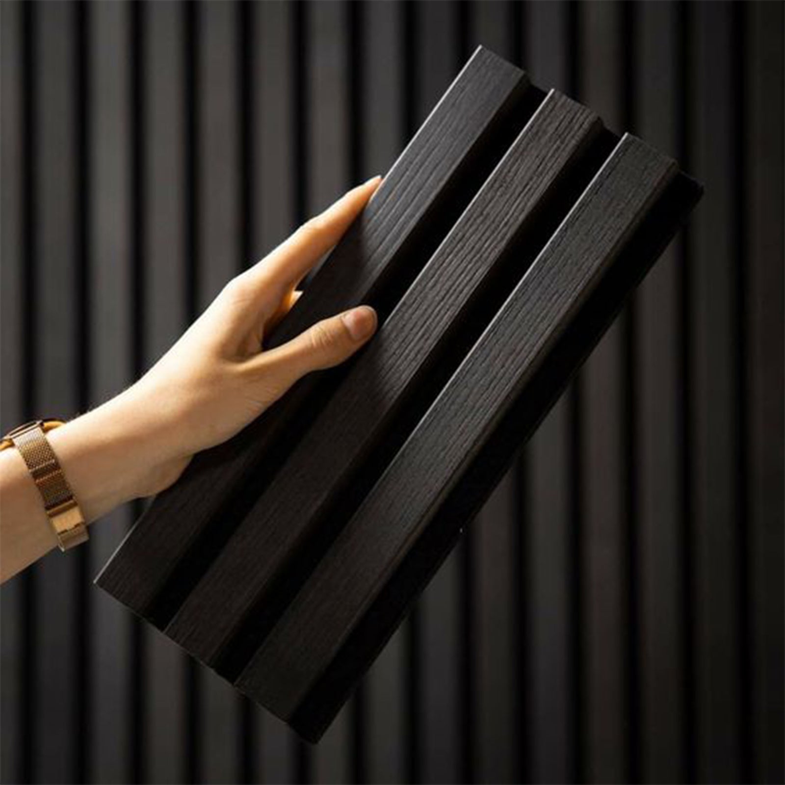 Slat acoustic panel 35-15mm fire retardant  Black 280x60x2.1cm Black-Oak001 -  Wall Panels - ebarza Furniture UAE | Shop Modern Furniture in Abu Dhabi & Dubai - مفروشات ايبازرا في الامارات | تسوق اثاث عصري وديكورات مميزة في دبي وابوظبي