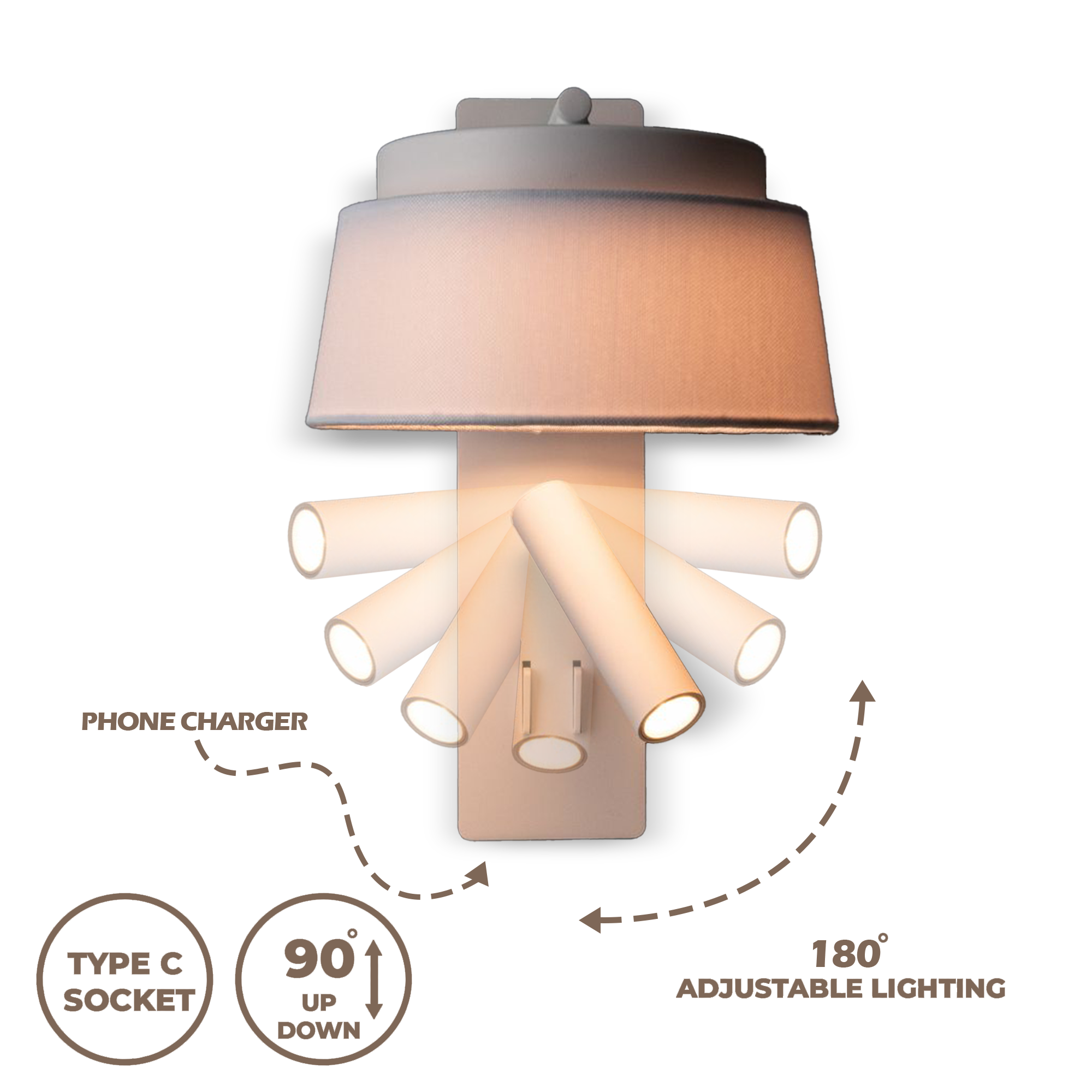 Calm Hotel Style Headboard/ Wall Reading Lamp Calm-WLB)-01  FI White+Grey linen shade -  Wall Lamps - ebarza Furniture UAE | Shop Modern Furniture in Abu Dhabi & Dubai - مفروشات ايبازرا في الامارات | تسوق اثاث عصري وديكورات مميزة في دبي وابوظبي