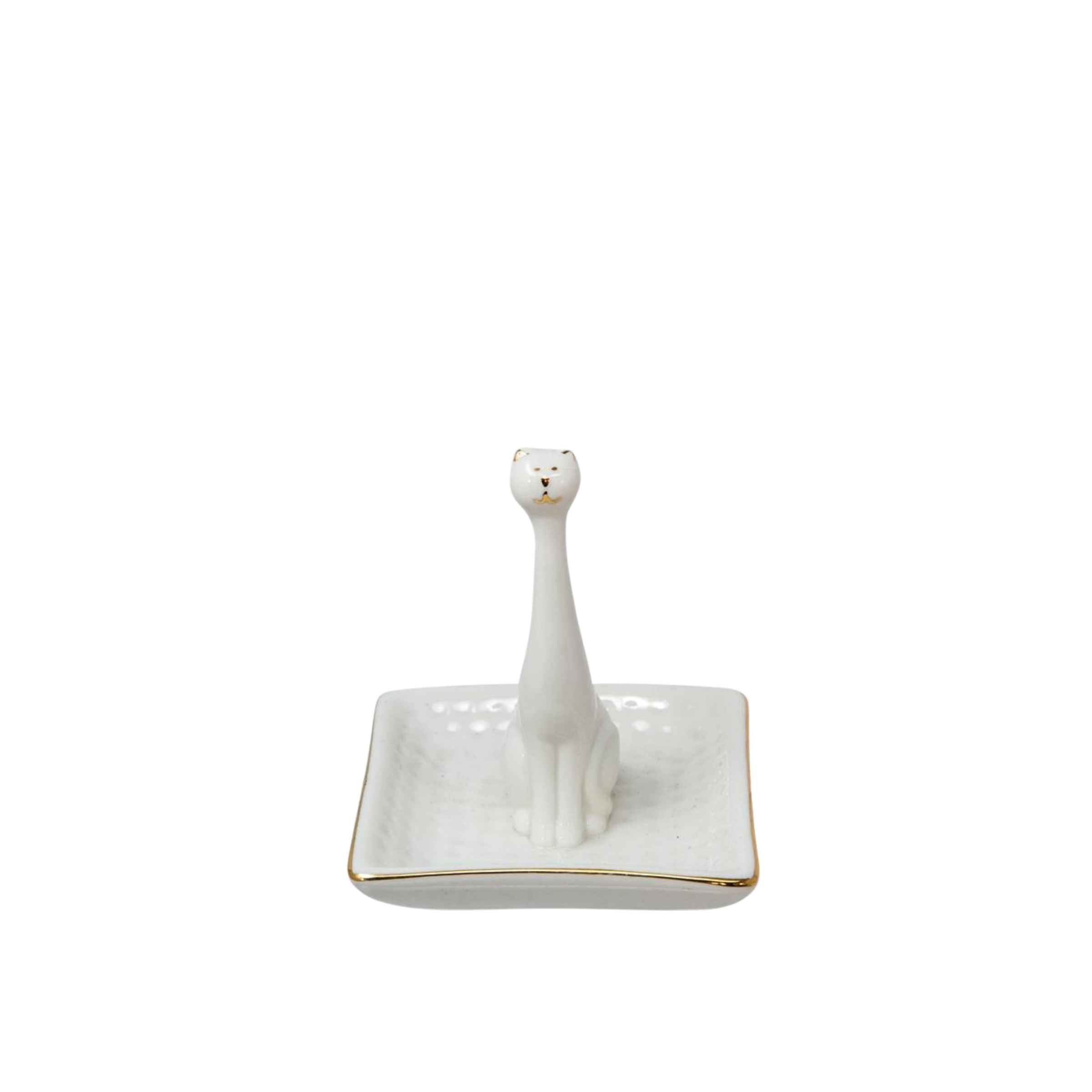 Cat Square Ring Holder - Porcelain 12391-07 -  Home Decor Figurines | حامل الخاتم المربع على شكل قطة - بورسلين - ebarza Furniture UAE | Shop Modern Furniture in Abu Dhabi & Dubai - مفروشات ايبازرا في الامارات | تسوق اثاث عصري وديكورات مميزة في دبي وابوظبي