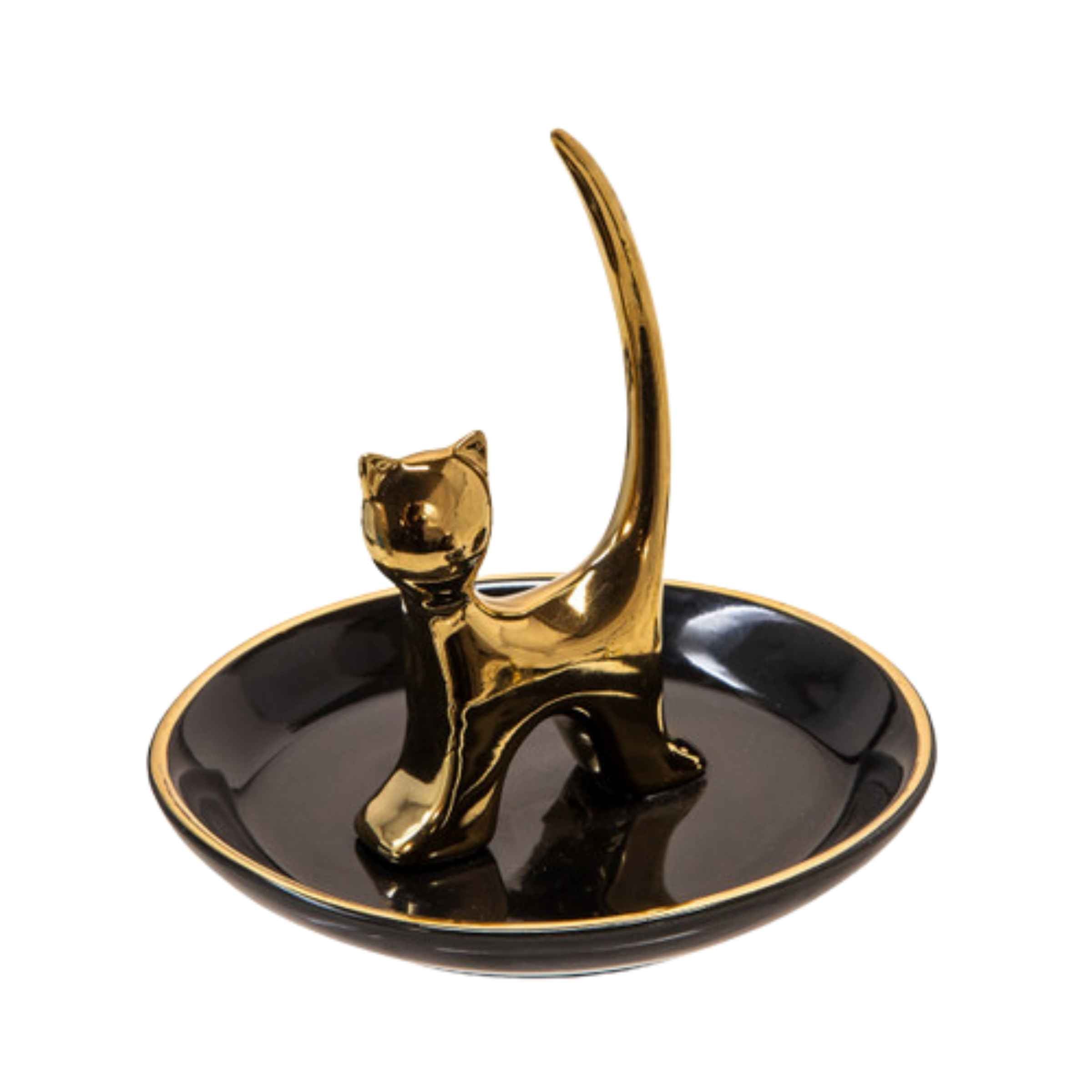 Cat Trinket Ceramic Tray 10 Cm - Black 12747-18 -  Home Decor Figurines | صينية سيراميك حلية للقطط 10 سم - اسود - ebarza Furniture UAE | Shop Modern Furniture in Abu Dhabi & Dubai - مفروشات ايبازرا في الامارات | تسوق اثاث عصري وديكورات مميزة في دبي وابوظبي