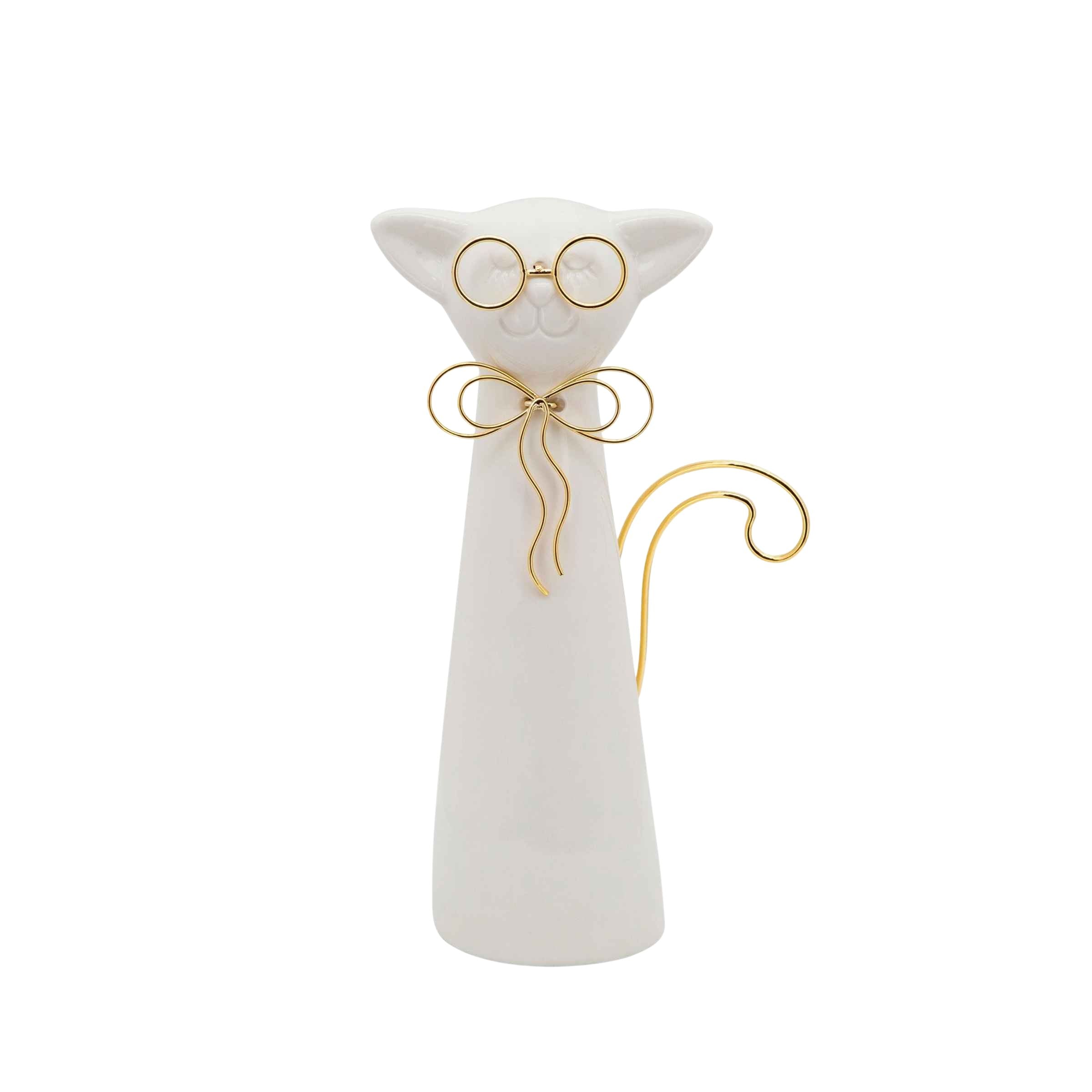 Cat With Glasses Decor 20 Cm - White 15832-02 -  Home Decor Figurines | قطة مع نظارة ديكور 20 سم - ابيض - ebarza Furniture UAE | Shop Modern Furniture in Abu Dhabi & Dubai - مفروشات ايبازرا في الامارات | تسوق اثاث عصري وديكورات مميزة في دبي وابوظبي