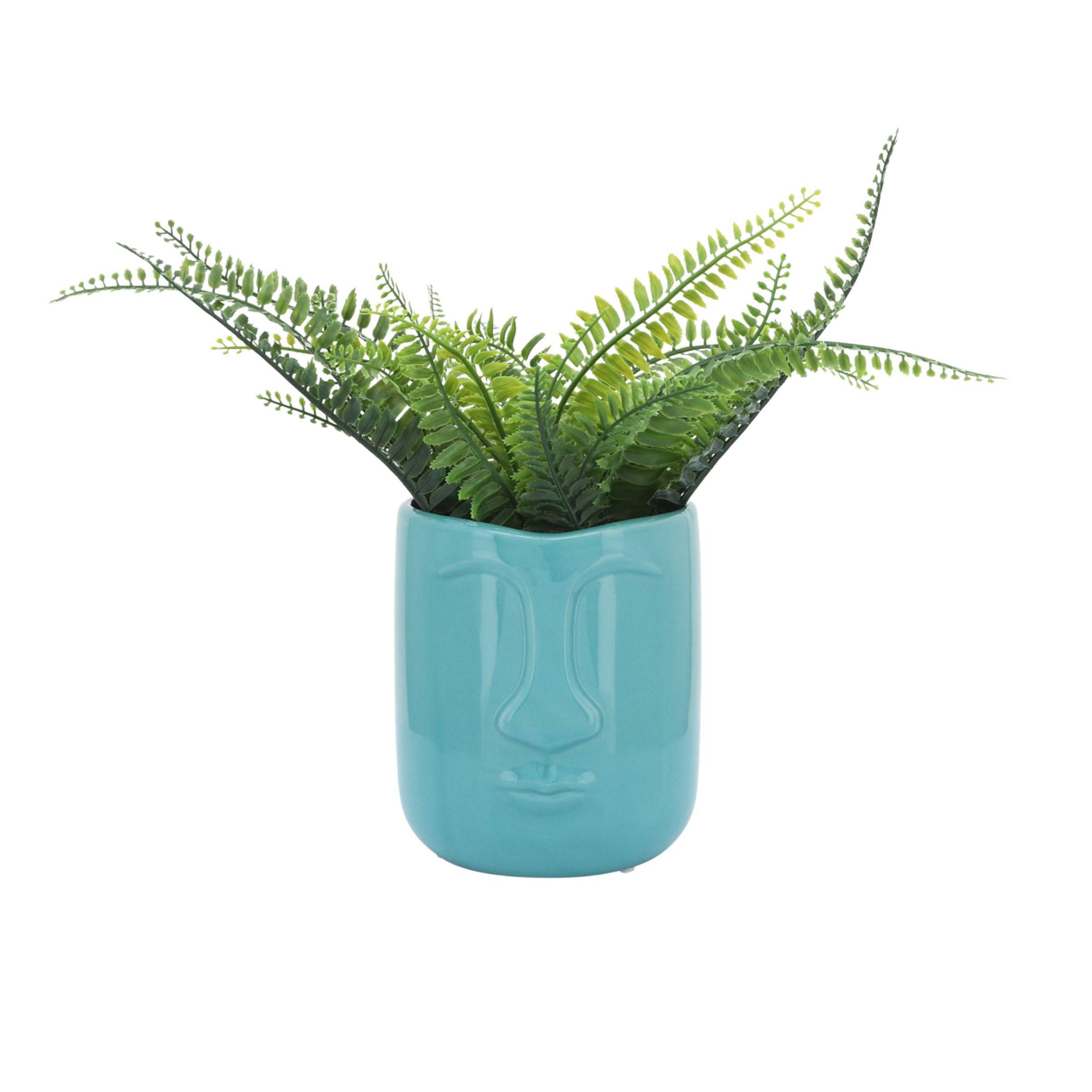 Ceramic Face Vase 12 Cm - Turquoise 15764-03 -  Planter Boxes | مزهرية سيراميك للوجه 12 سم - تركواز - ebarza Furniture UAE | Shop Modern Furniture in Abu Dhabi & Dubai - مفروشات ايبازرا في الامارات | تسوق اثاث عصري وديكورات مميزة في دبي وابوظبي