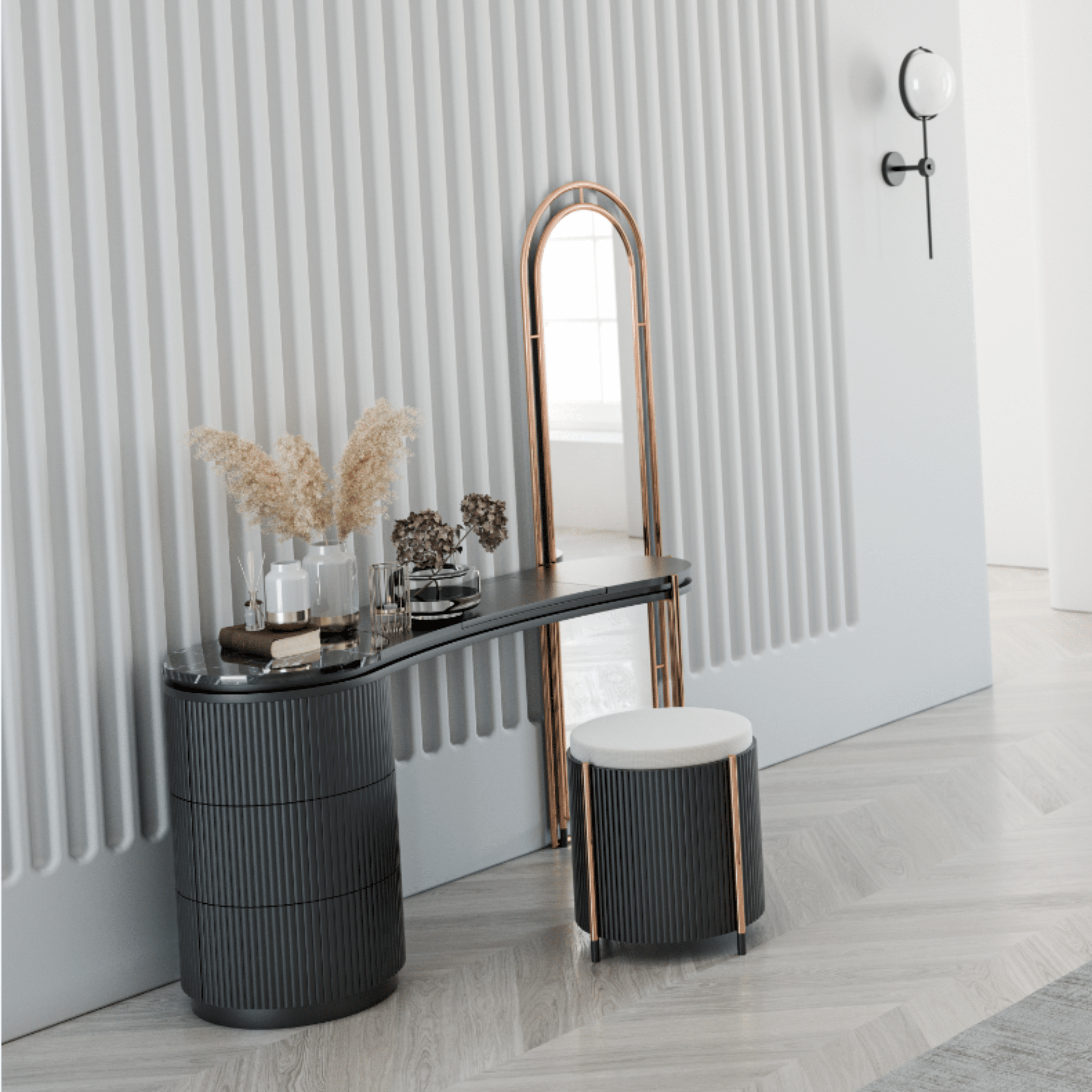 Dali Marble Dresser + Mirror -  Dressers and Mirrors | طاولة زينة من الرخام دالي + مرآة - ebarza Furniture UAE | Shop Modern Furniture in Abu Dhabi & Dubai - مفروشات ايبازرا في الامارات | تسوق اثاث عصري وديكورات مميزة في دبي وابوظبي