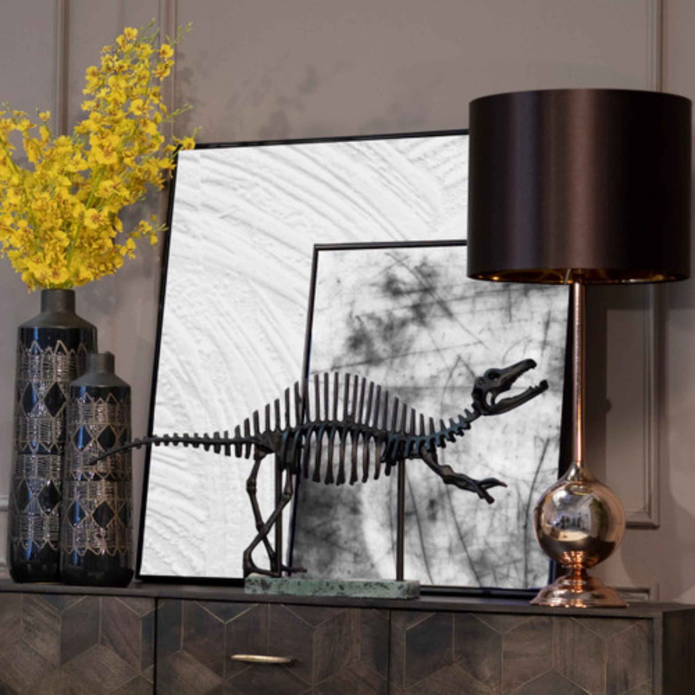 Dinosaur Metal Table Decor 78 Cm - Black 15287 -  Home Decor Figurines | ديكور طاولة معدنية ديناصور 78 سم - اسود - ebarza Furniture UAE | Shop Modern Furniture in Abu Dhabi & Dubai - مفروشات ايبازرا في الامارات | تسوق اثاث عصري وديكورات مميزة في دبي وابوظبي