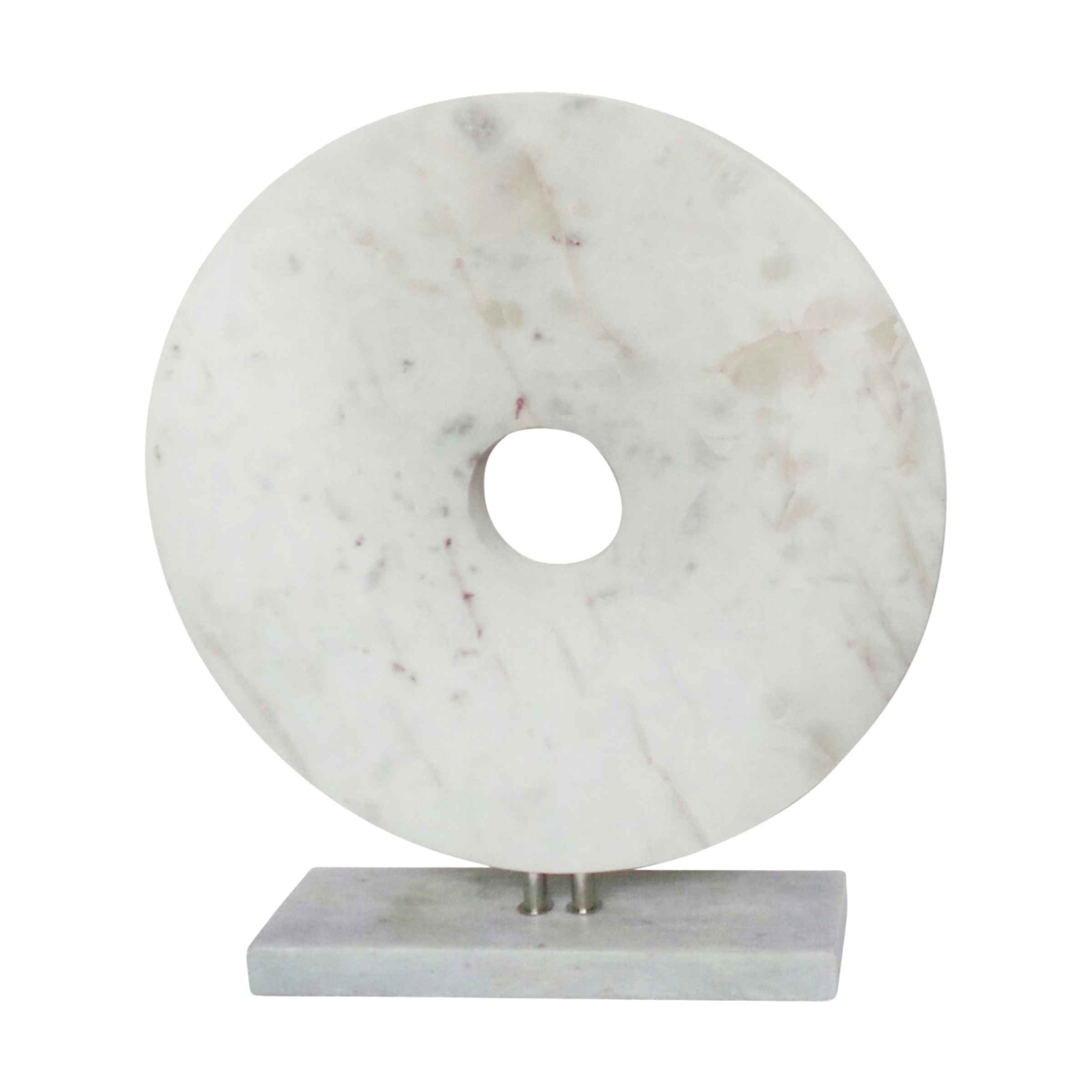 Disk With Marble Base 45 Cm - White 15286-01 -  Home Decor Figurines | قرص بقاعدة رخامية 45 سم - ابيض - ebarza Furniture UAE | Shop Modern Furniture in Abu Dhabi & Dubai - مفروشات ايبازرا في الامارات | تسوق اثاث عصري وديكورات مميزة في دبي وابوظبي