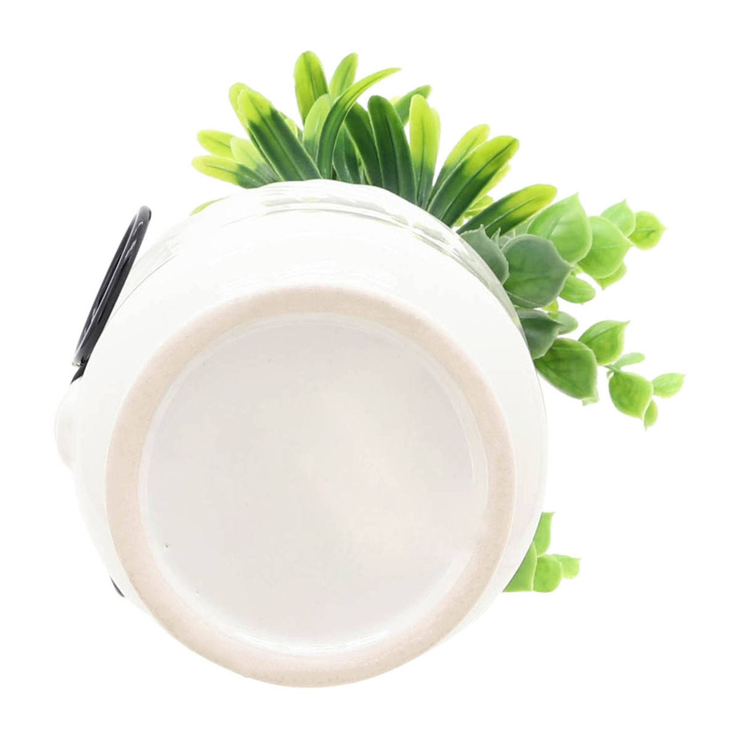 Face Ceramic Planter With Artificial Plants 10 Cm - White 16971-01 -  Planter Boxes | زارع سيراميك وجه مع نباتات صناعية 10 سم - أبيض - ebarza Furniture UAE | Shop Modern Furniture in Abu Dhabi & Dubai - مفروشات ايبازرا في الامارات | تسوق اثاث عصري وديكورات مميزة في دبي وابوظبي