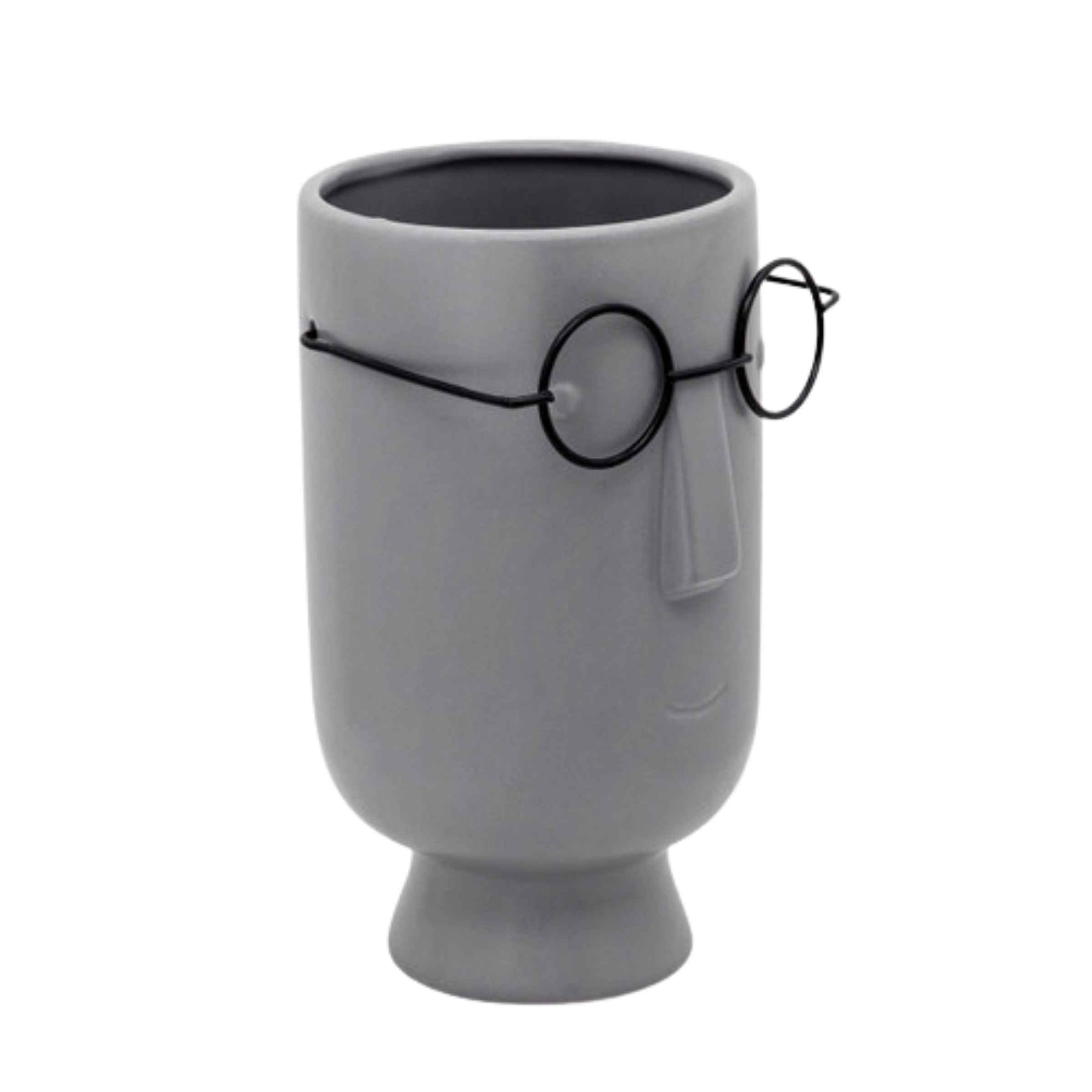 Face With Glasses Vase 22 Cm - Gray 15825-01 -  Vases | وجه مع زجاج زهرية 22 سم - رمادي - ebarza Furniture UAE | Shop Modern Furniture in Abu Dhabi & Dubai - مفروشات ايبازرا في الامارات | تسوق اثاث عصري وديكورات مميزة في دبي وابوظبي