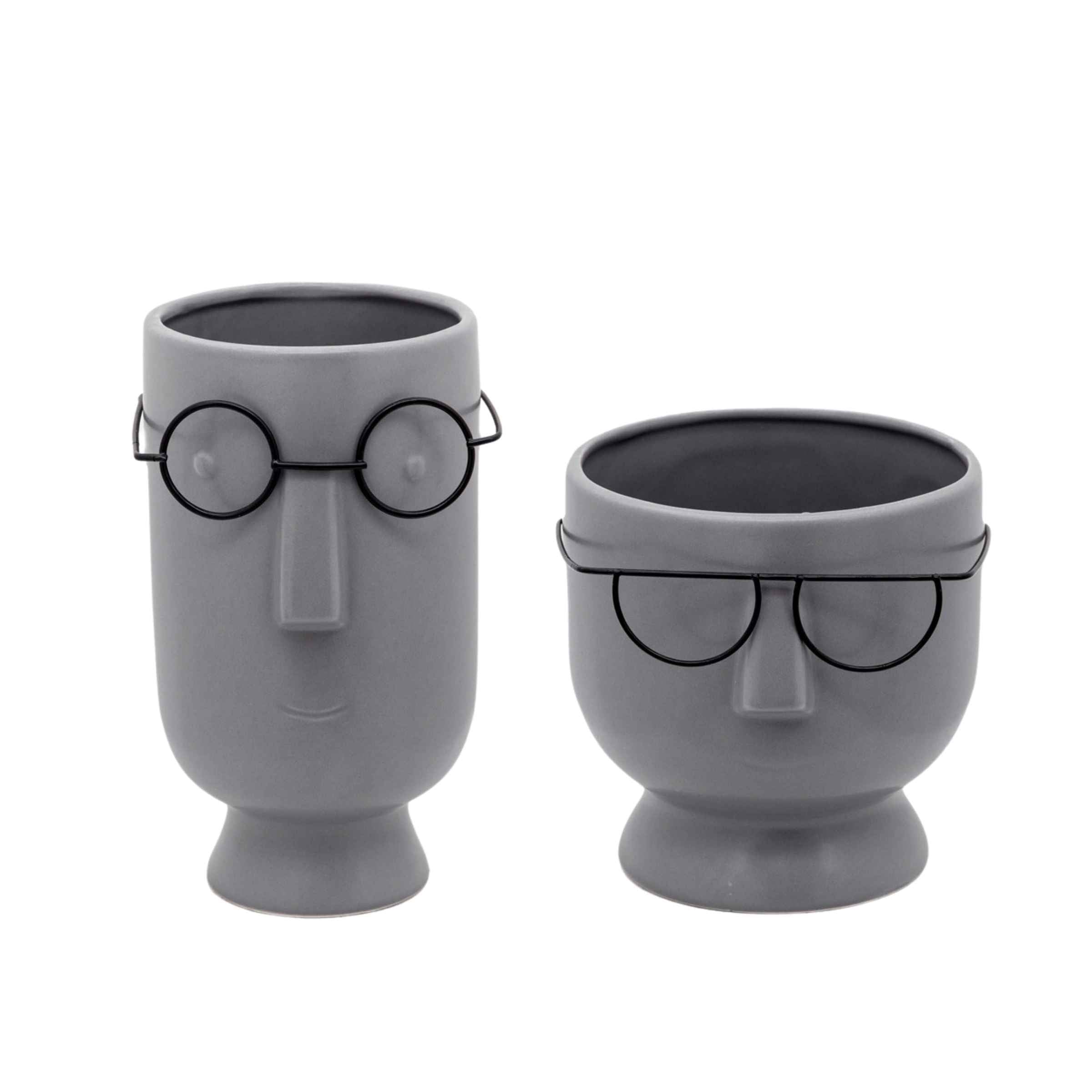 Face With Glasses Vase 22 Cm - Gray 15825-01 -  Vases | وجه مع زجاج زهرية 22 سم - رمادي - ebarza Furniture UAE | Shop Modern Furniture in Abu Dhabi & Dubai - مفروشات ايبازرا في الامارات | تسوق اثاث عصري وديكورات مميزة في دبي وابوظبي