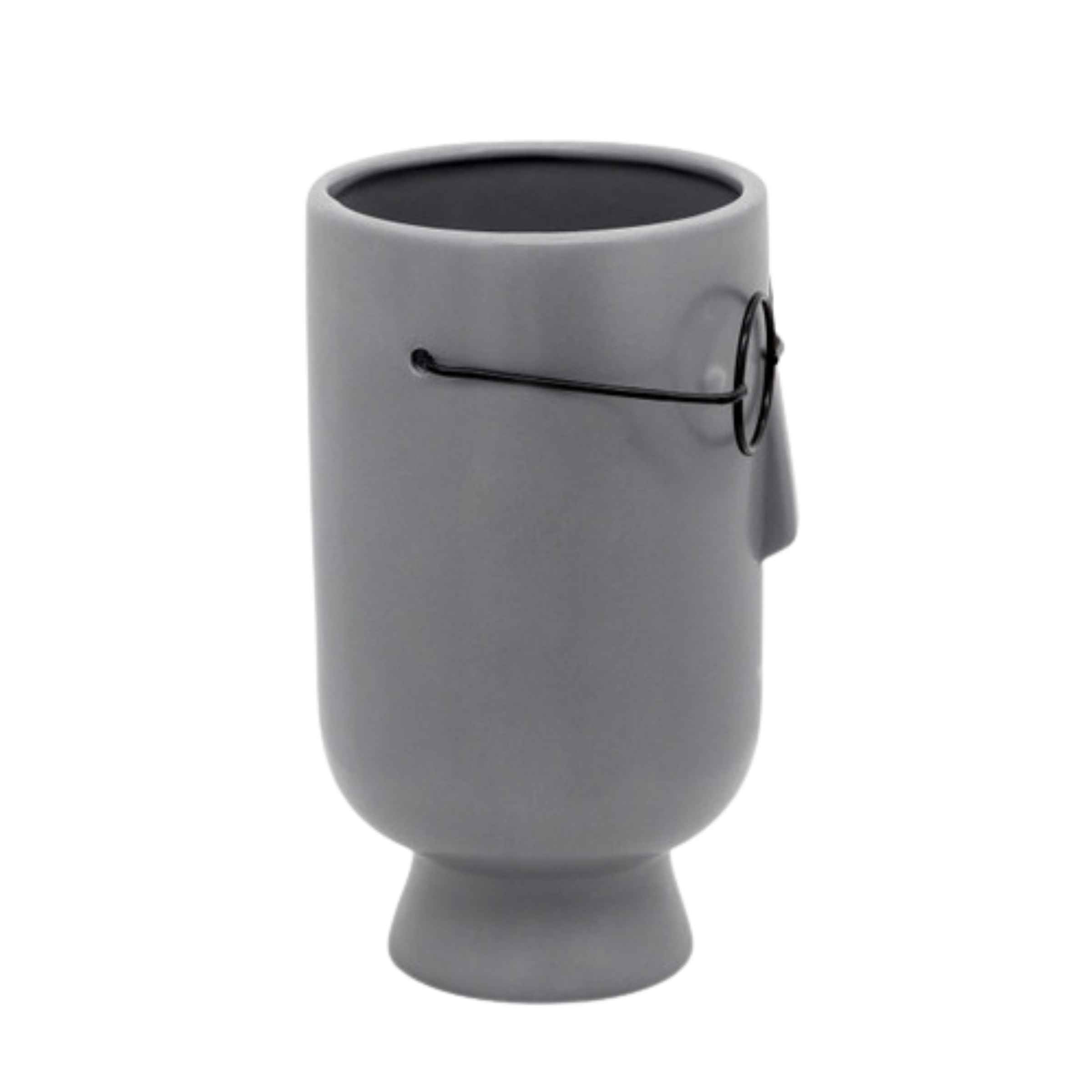 Face With Glasses Vase 22 Cm - Gray 15825-01 -  Vases | وجه مع زجاج زهرية 22 سم - رمادي - ebarza Furniture UAE | Shop Modern Furniture in Abu Dhabi & Dubai - مفروشات ايبازرا في الامارات | تسوق اثاث عصري وديكورات مميزة في دبي وابوظبي