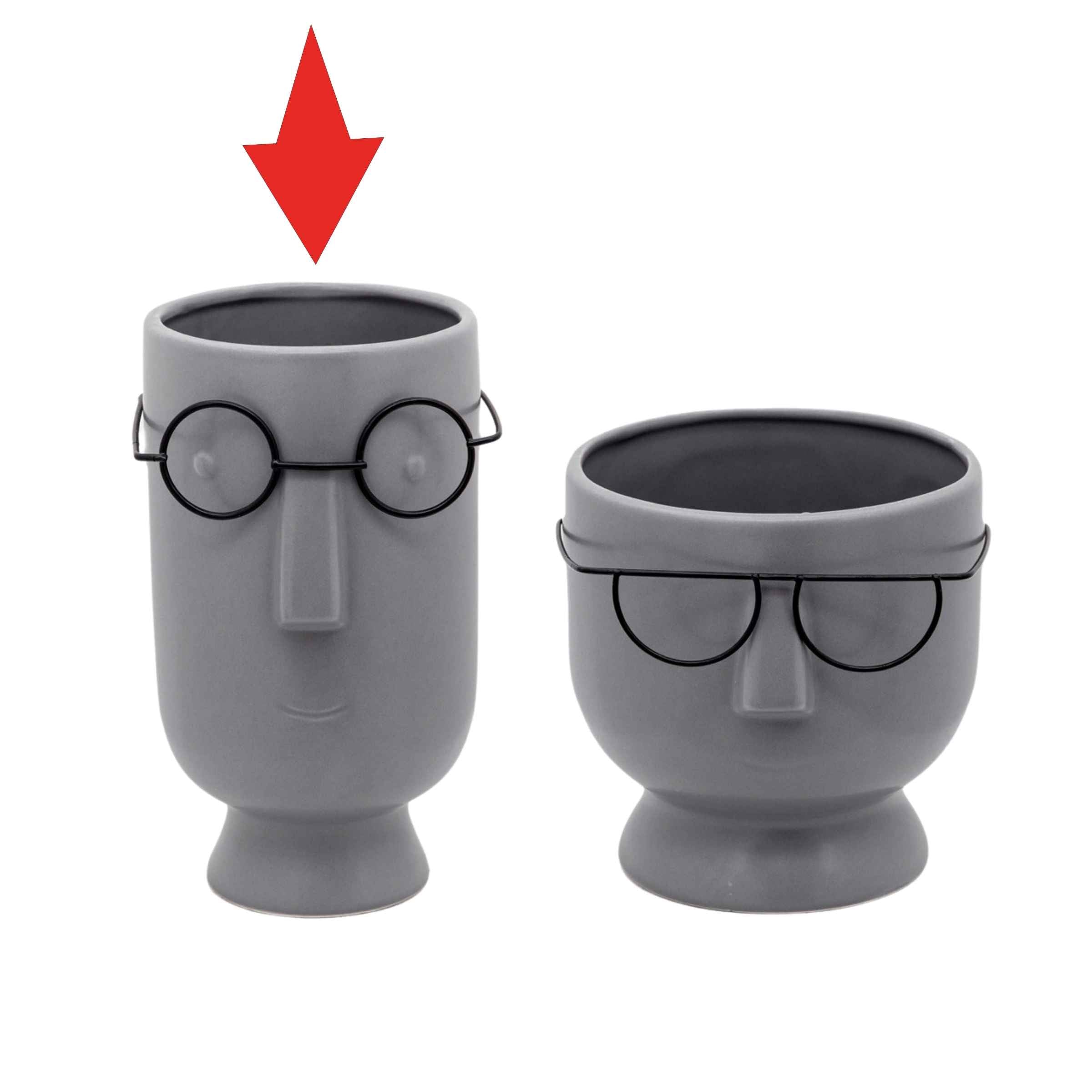 Face With Glasses Vase 22 Cm - Gray 15825-01 -  Vases | وجه مع زجاج زهرية 22 سم - رمادي - ebarza Furniture UAE | Shop Modern Furniture in Abu Dhabi & Dubai - مفروشات ايبازرا في الامارات | تسوق اثاث عصري وديكورات مميزة في دبي وابوظبي