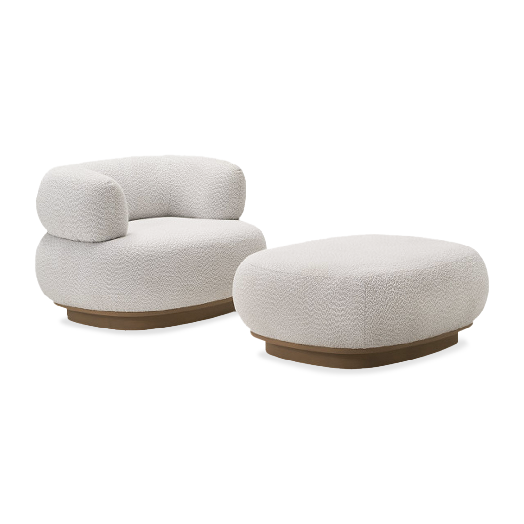 Modern RoundBack Chair With Ottoman - Ivory 17088Ra/ 17088E -  Lounge Chairs - ebarza Furniture UAE | Shop Modern Furniture in Abu Dhabi & Dubai - مفروشات ايبازرا في الامارات | تسوق اثاث عصري وديكورات مميزة في دبي وابوظبي