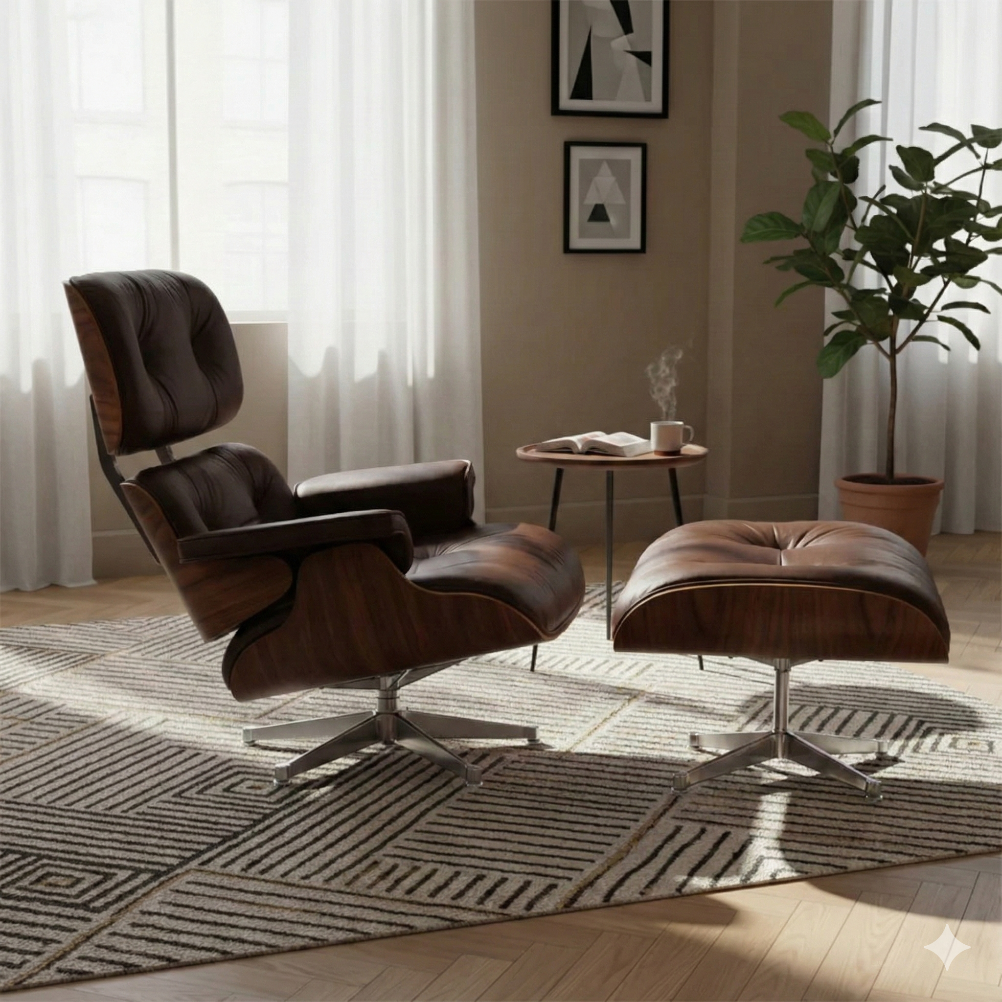 Brown Genuine Leather Lounge Chair And Ottoman Tall BROWN-W Bp8026-Twb BROWN