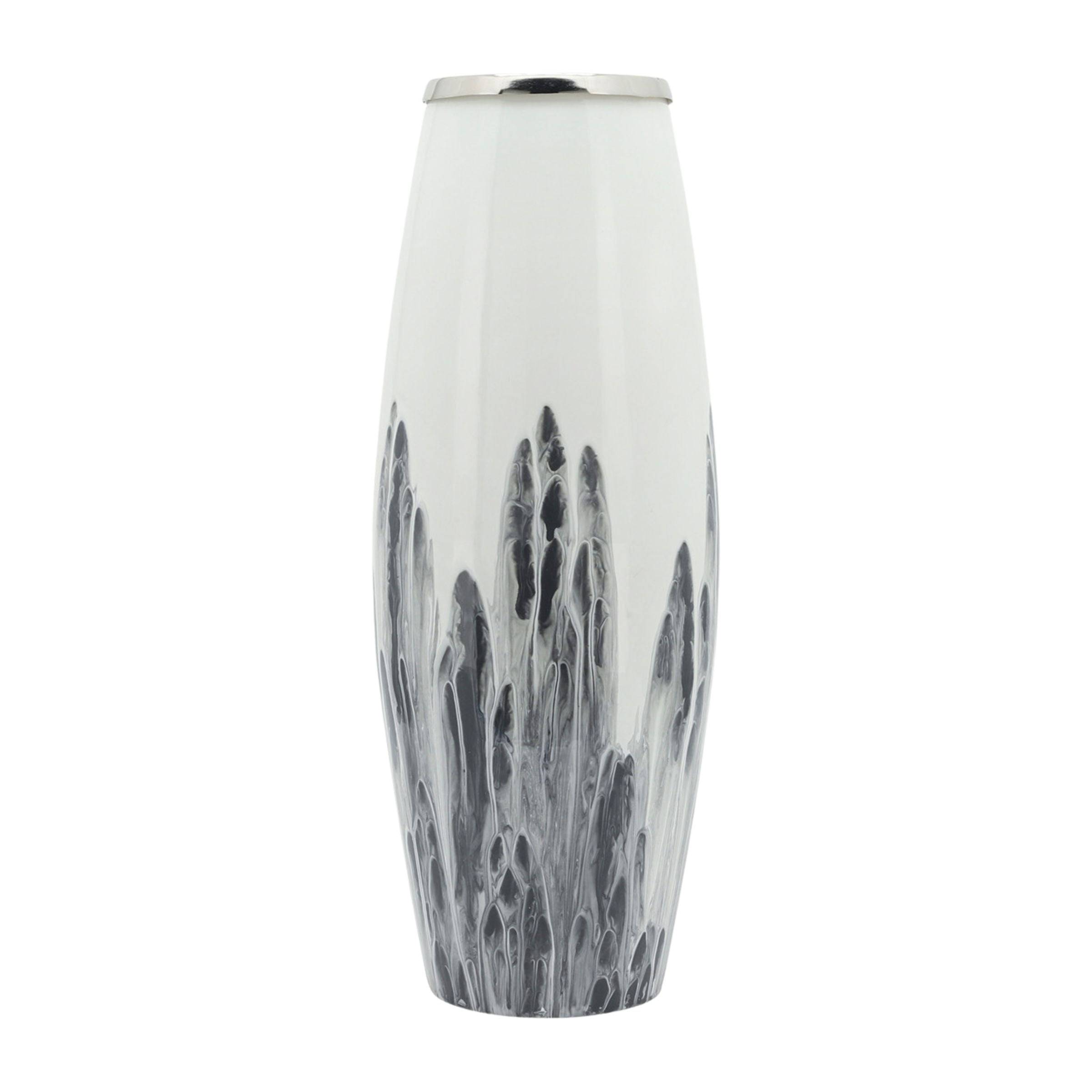 Glass Vase With Metal Ring 16768-02 -  Vases | مزهرية زجاجية مع حلقة معدنية - ebarza Furniture UAE | Shop Modern Furniture in Abu Dhabi & Dubai - مفروشات ايبازرا في الامارات | تسوق اثاث عصري وديكورات مميزة في دبي وابوظبي