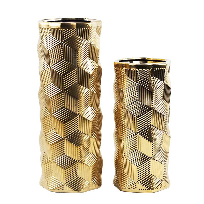 Golden Ceramic Vase A Faad14A -  Vases - ebarza Furniture UAE | Shop Modern Furniture in Abu Dhabi & Dubai - مفروشات ايبازرا في الامارات | تسوق اثاث عصري وديكورات مميزة في دبي وابوظبي