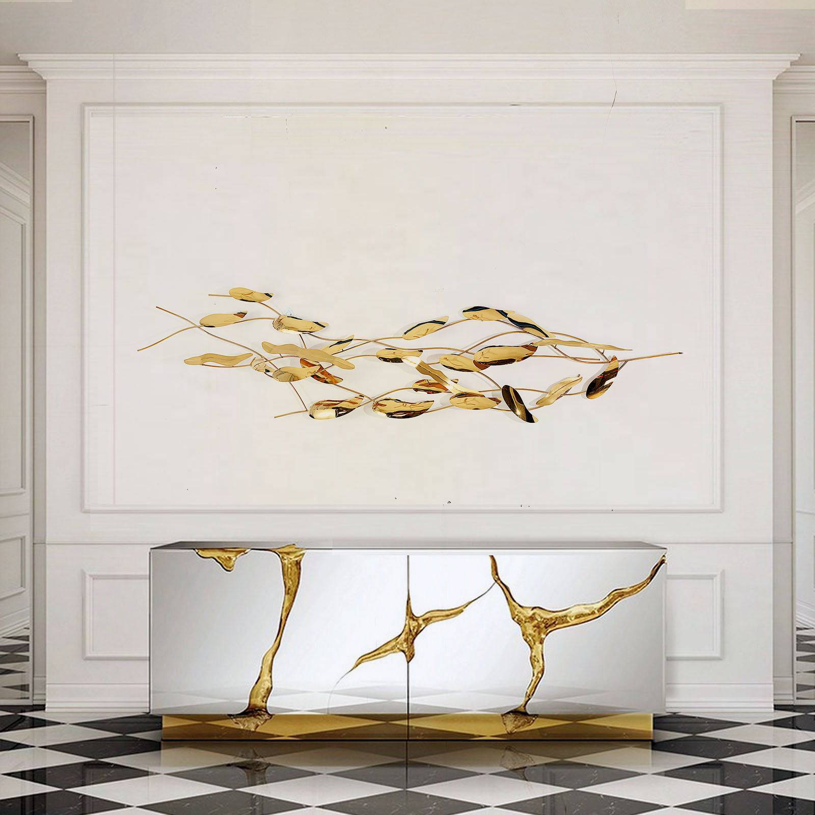 Golden Soft Leaves Handcrafted Stainless Steel Artwork Z08022-G -  Artwork - ebarza Furniture UAE | Shop Modern Furniture in Abu Dhabi & Dubai - مفروشات ايبازرا في الامارات | تسوق اثاث عصري وديكورات مميزة في دبي وابوظبي