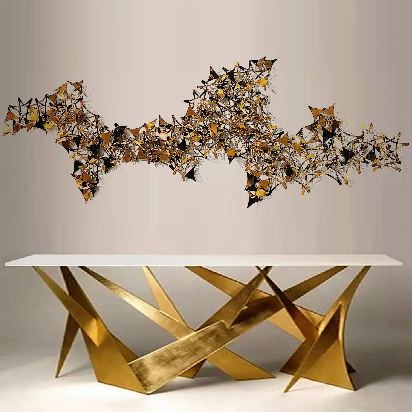 Display Item - Golden Stars Handcrafted Stainless Steel Artwork Z08021- Bg202032-Nakheel -  USED ITEM | قطعة من المعرض - عمل فني مصنوع يدويًا من الفولاذ المقاوم للصدأ النجوم الذهبية - ebarza Furniture UAE | Shop Modern Furniture in Abu Dhabi & Dubai - مفروشات ايبازرا في الامارات | تسوق اثاث عصري وديكورات مميزة في دبي وابوظبي