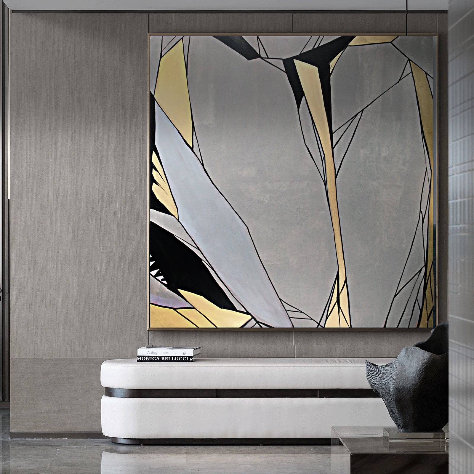 Pre-order for 90 Days Delivery - Golden Wall Crack Hand Painted Art Painting With Frame 140X140 Cm Soap0101 -  Paintings - ebarza Furniture UAE | Shop Modern Furniture in Abu Dhabi & Dubai - مفروشات ايبازرا في الامارات | تسوق اثاث عصري وديكورات مميزة في دبي وابوظبي